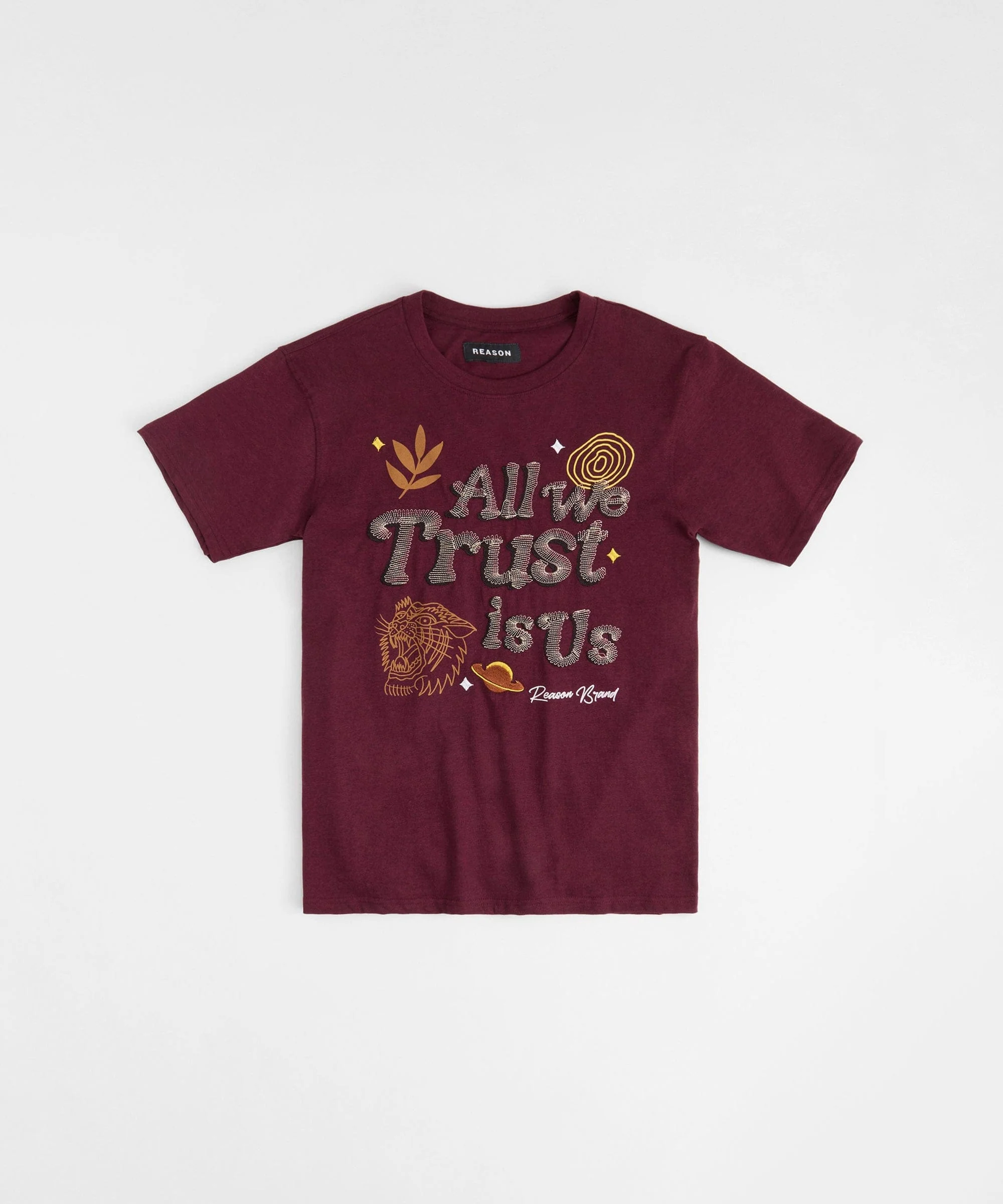 All We Trust Is Us Embroidered Short Sleeve Tee - Brown