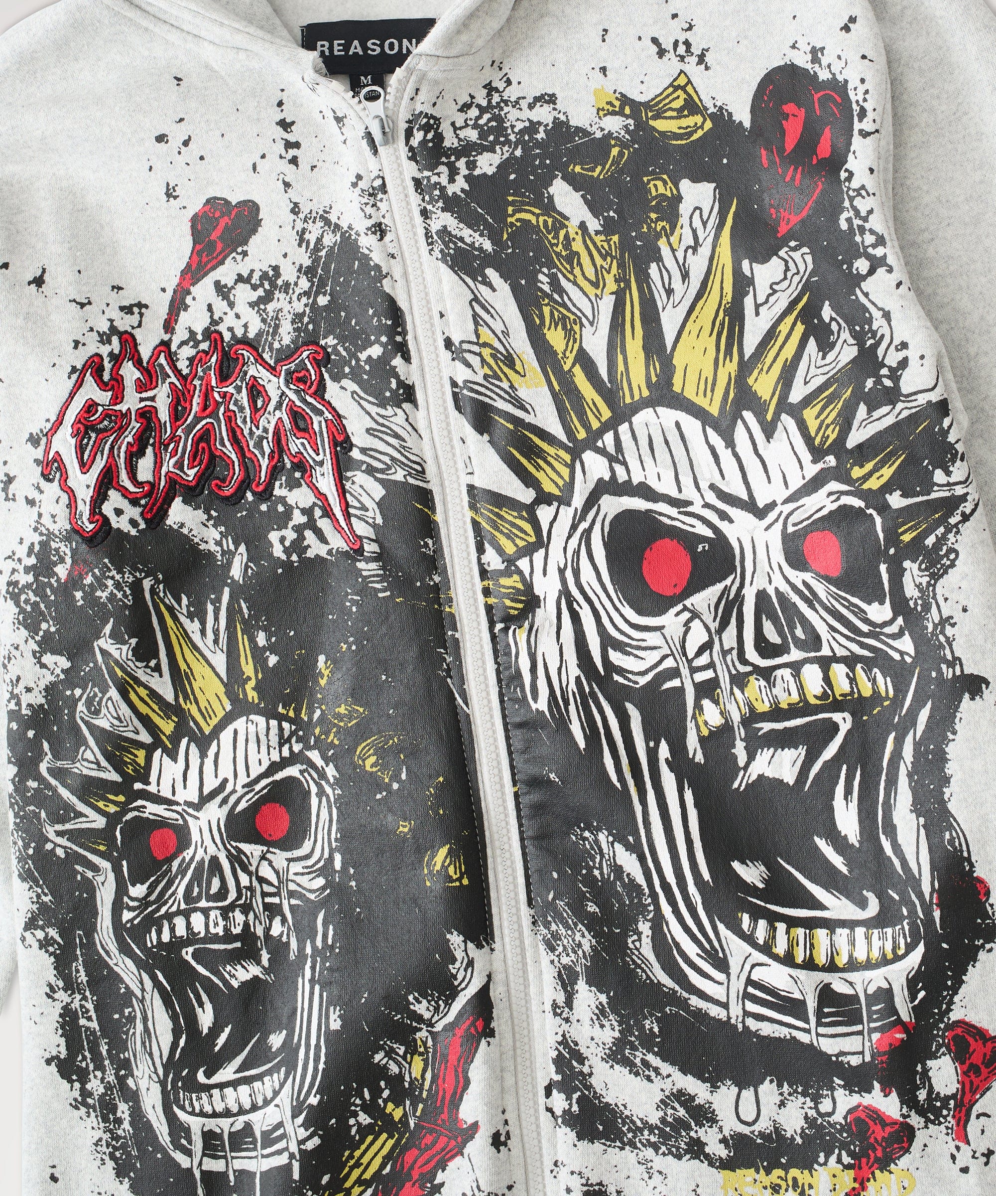 Beware Embroidered Skull Hoodie - Grey - Image 3