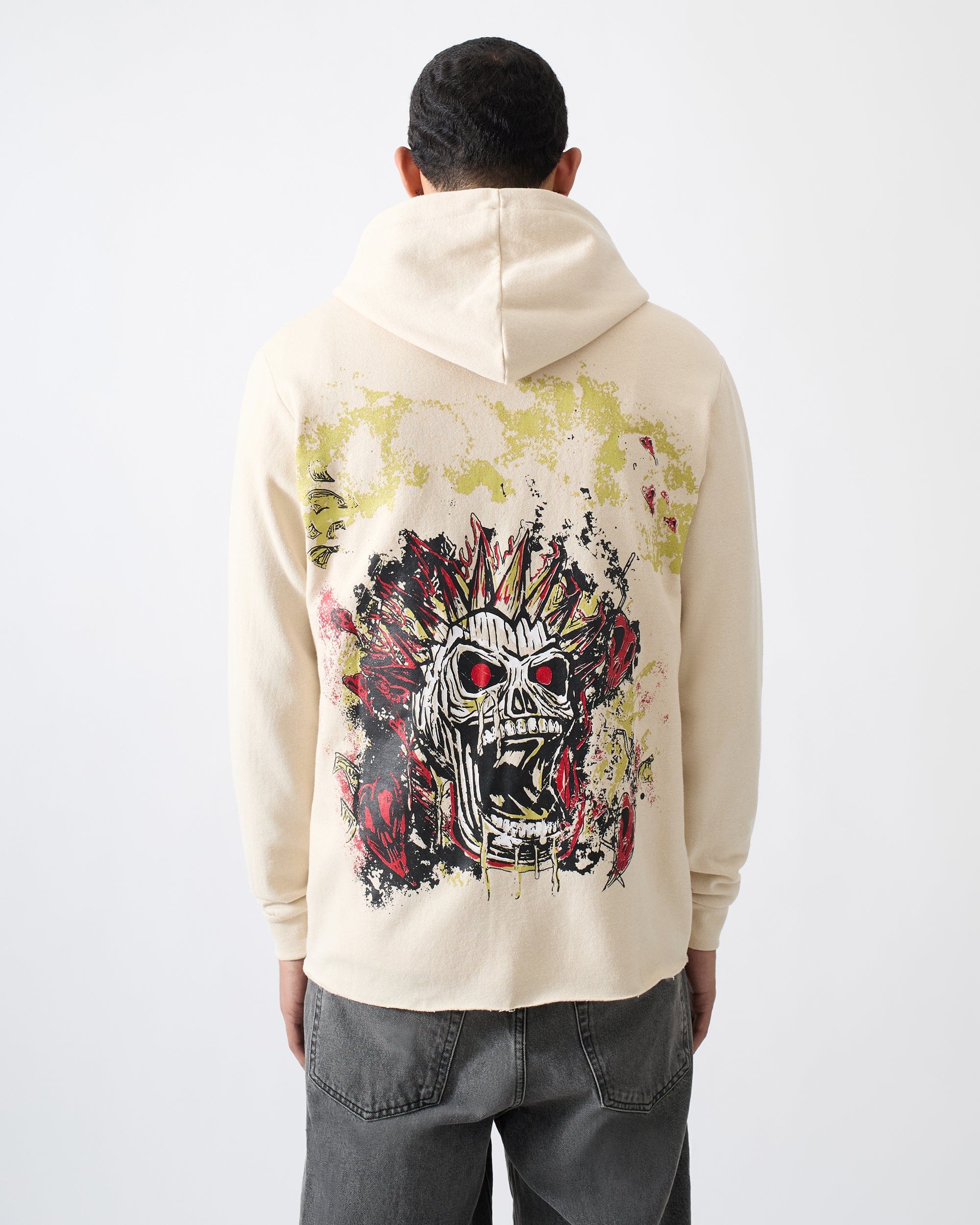 Beware Embroidered Skull Hoodie - Khaki - Image 4