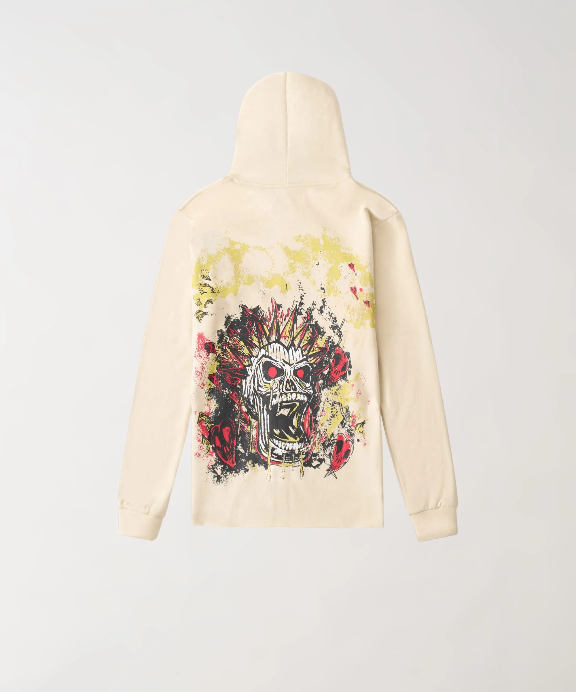 Beware Embroidered Skull Hoodie - Khaki - Image 5