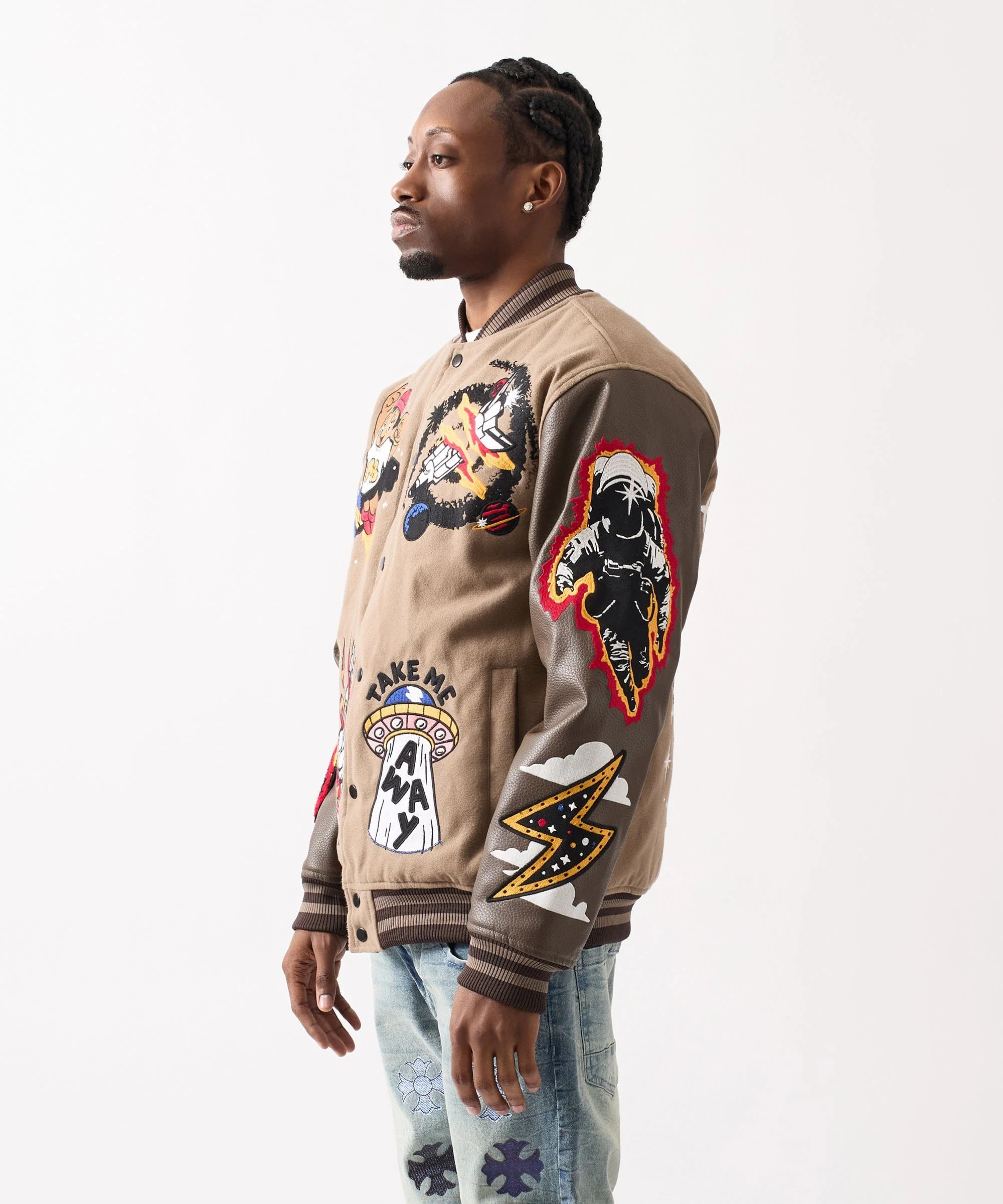 Beyond Reality Varsity Jacket PU - Khaki - Image 3