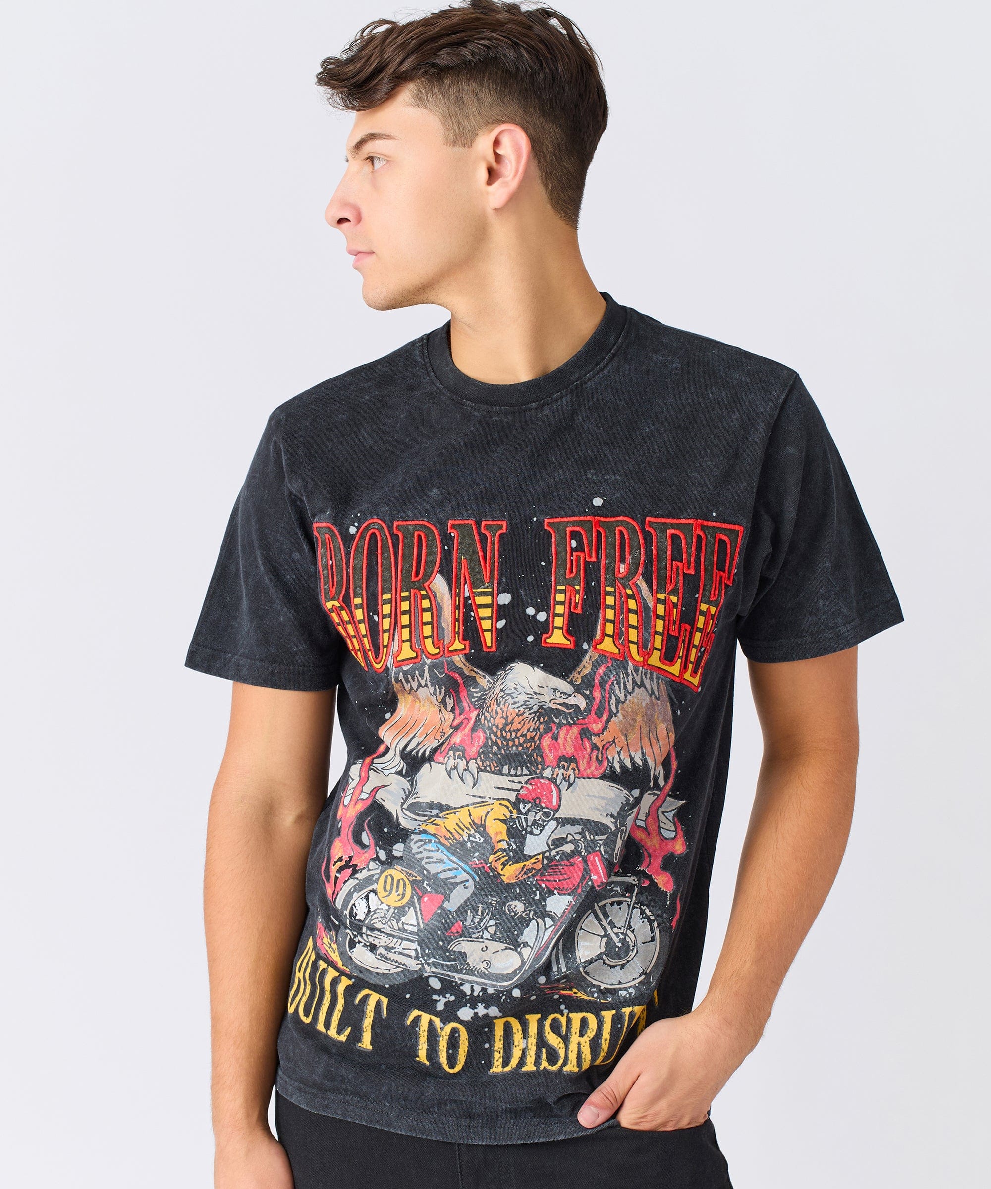 Born Free Applique Short Sleeve Tee - Charcoal - Image 2