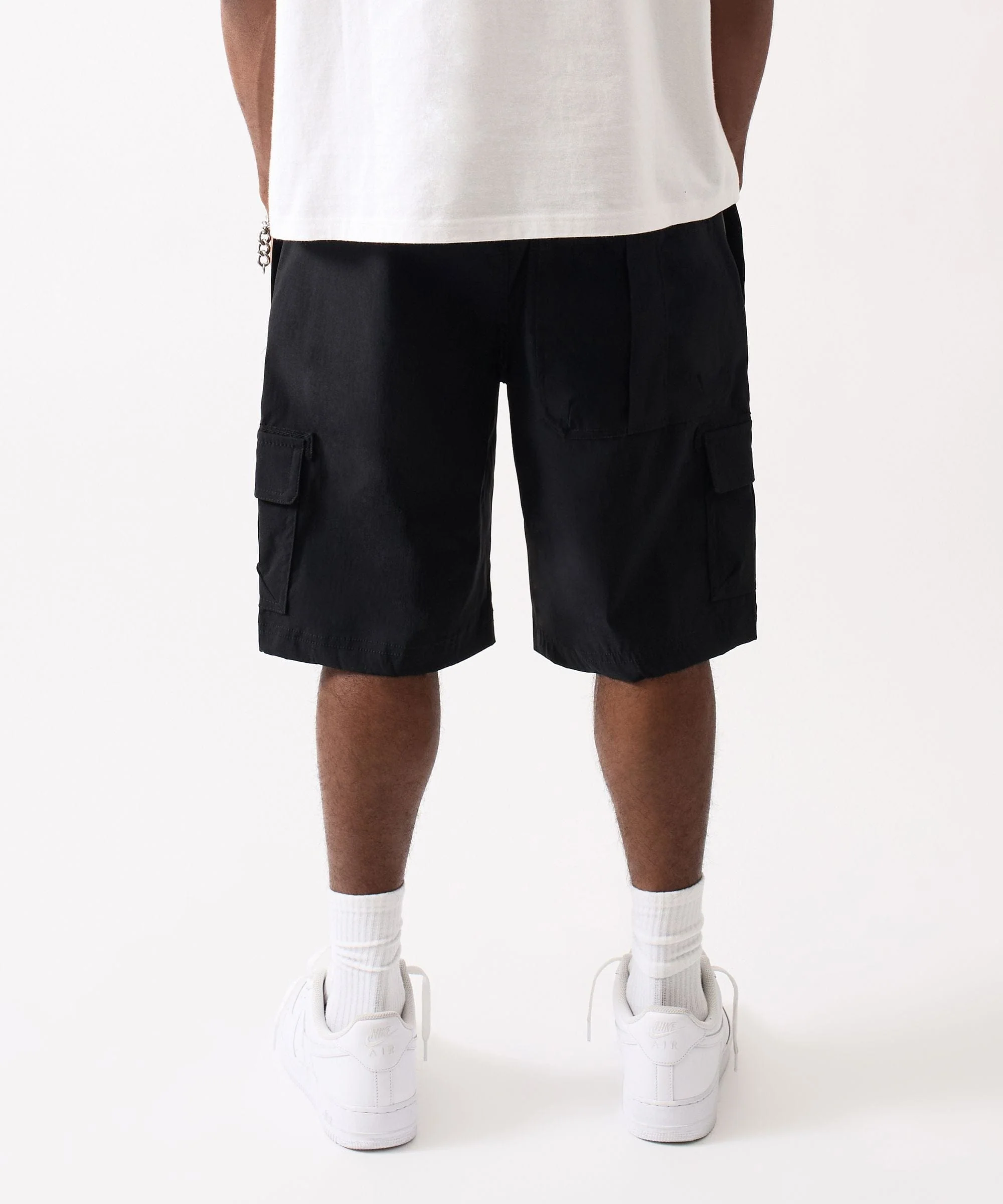 Cargo Pocket Stretch Nylon Shorts - Black - Image 3