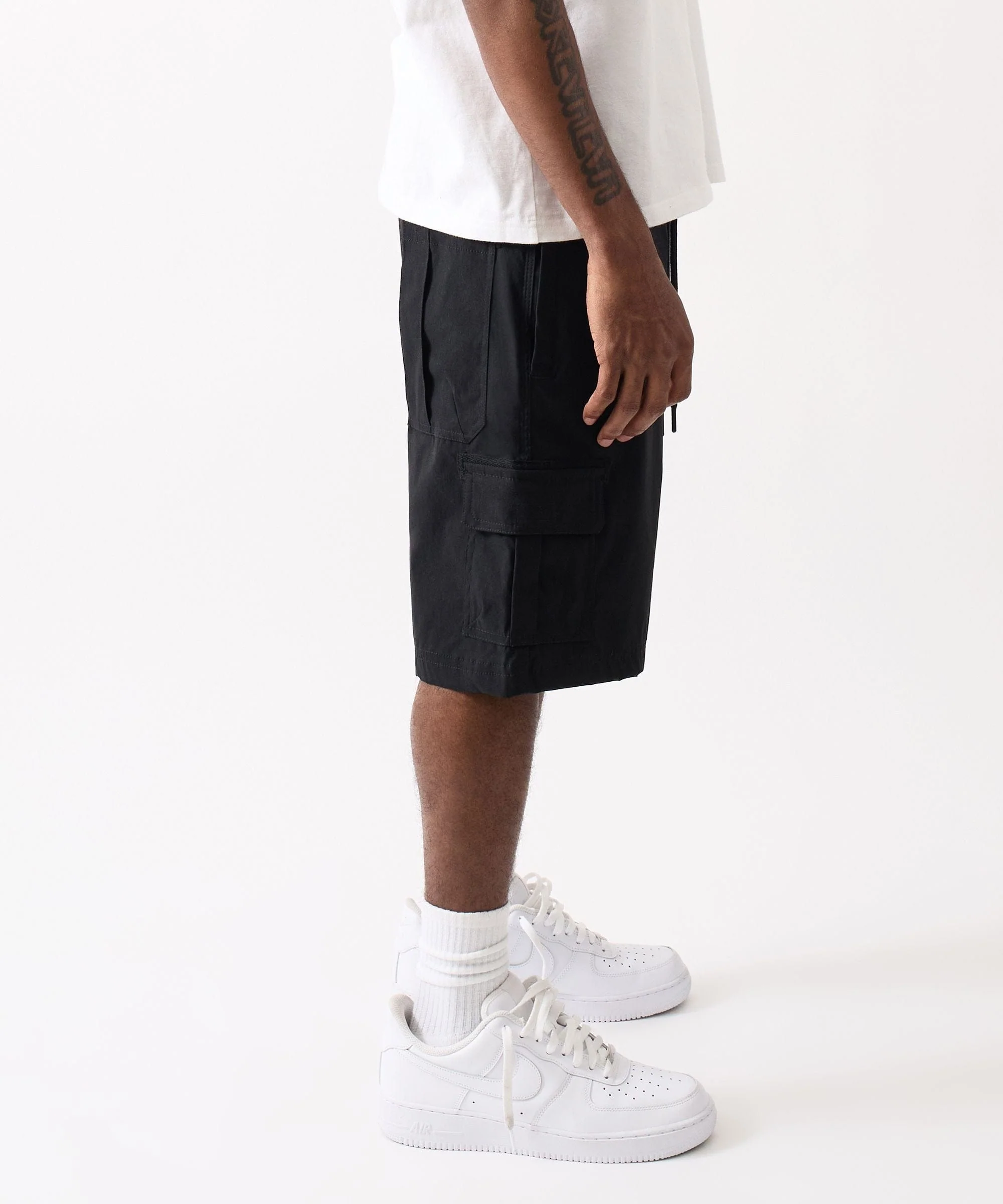 Cargo Pocket Stretch Nylon Shorts - Black - Image 5