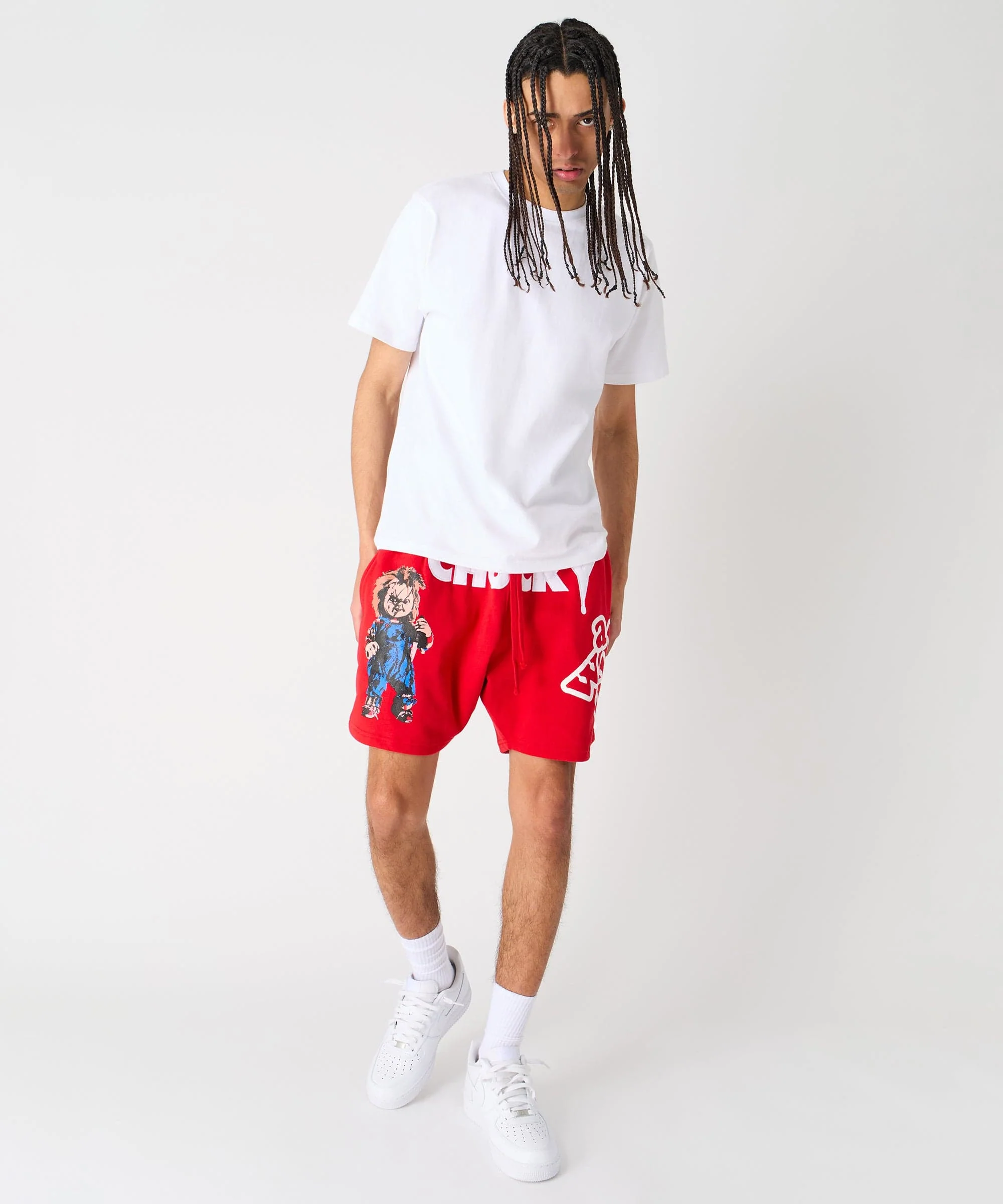 Chucky Horror Embroidered Fleece Short - Red - Image 11