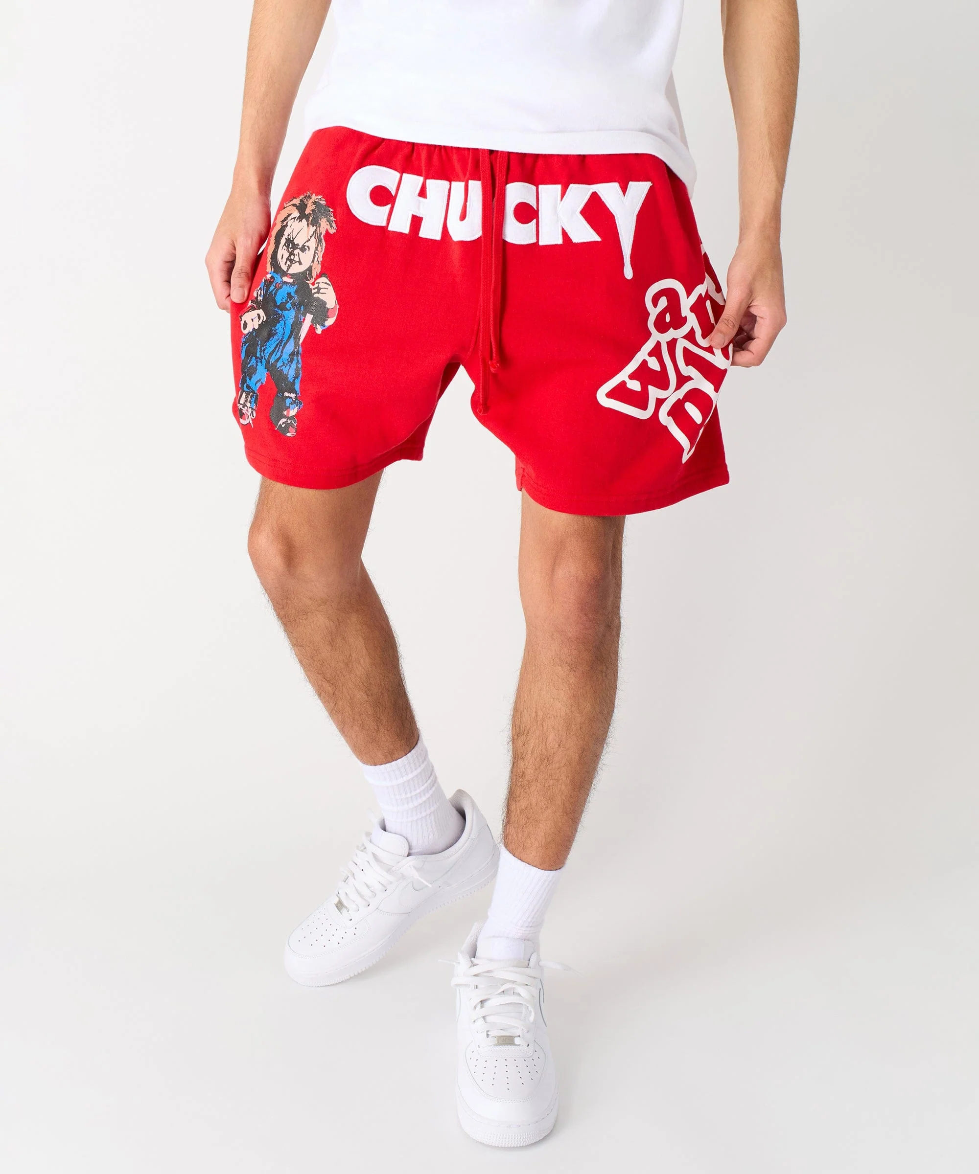 Chucky Horror Embroidered Fleece Short - Red - Image 15