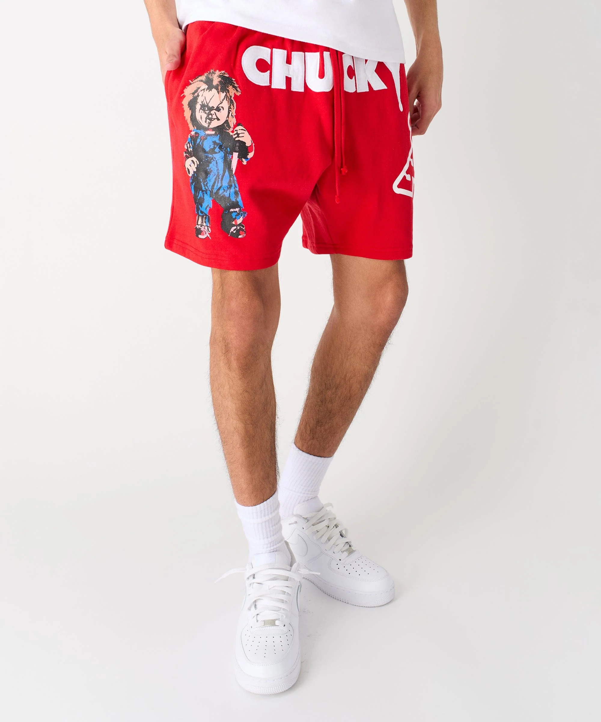 Chucky Horror Embroidered Fleece Short - Red - Image 5