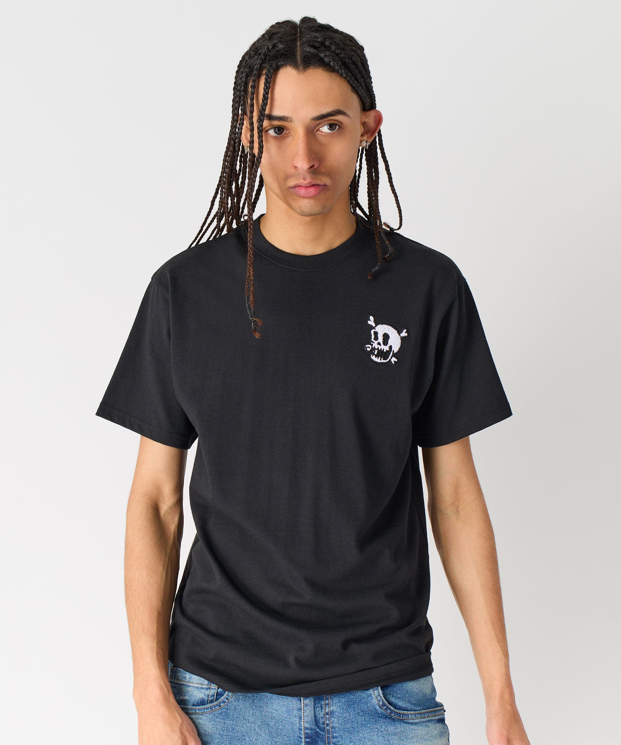 Crossbones Chenille Patch Short Sleeve Tee - Black - Image 2