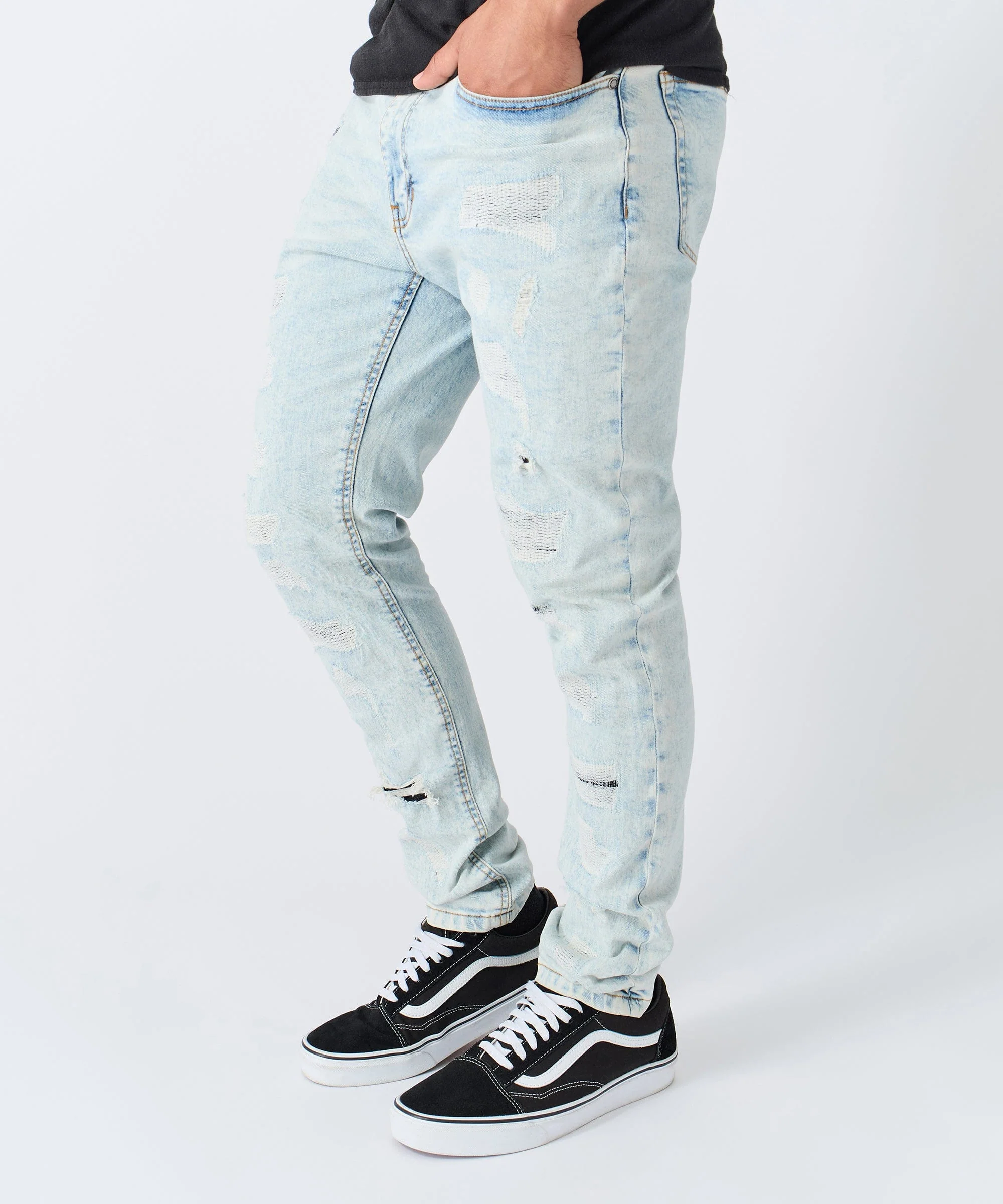 Destroyed Rip Denim Jeans - Light Blue - Image 5