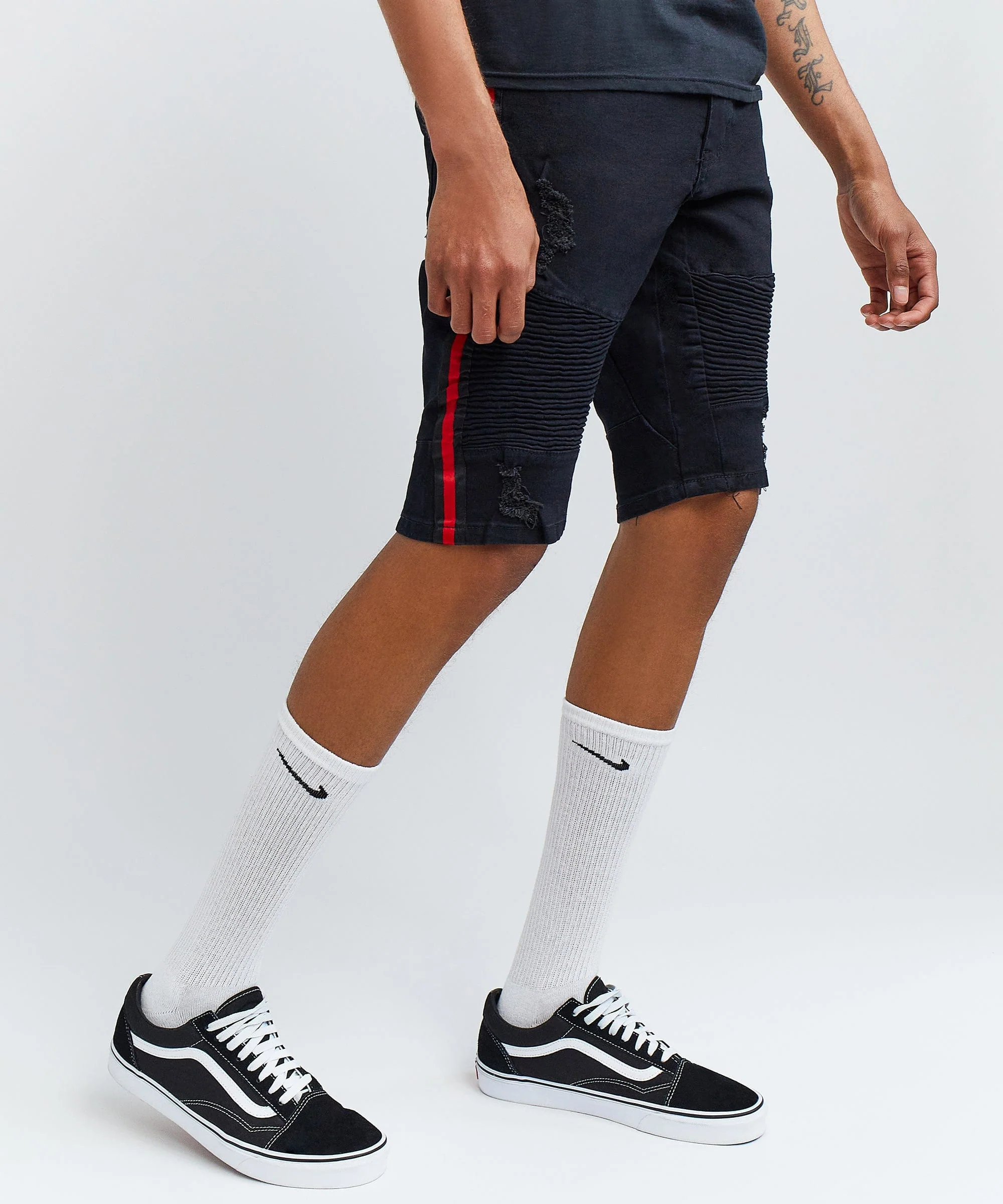 Dunham Side Stripe Black Wash Moto Denim Shorts - Image 5