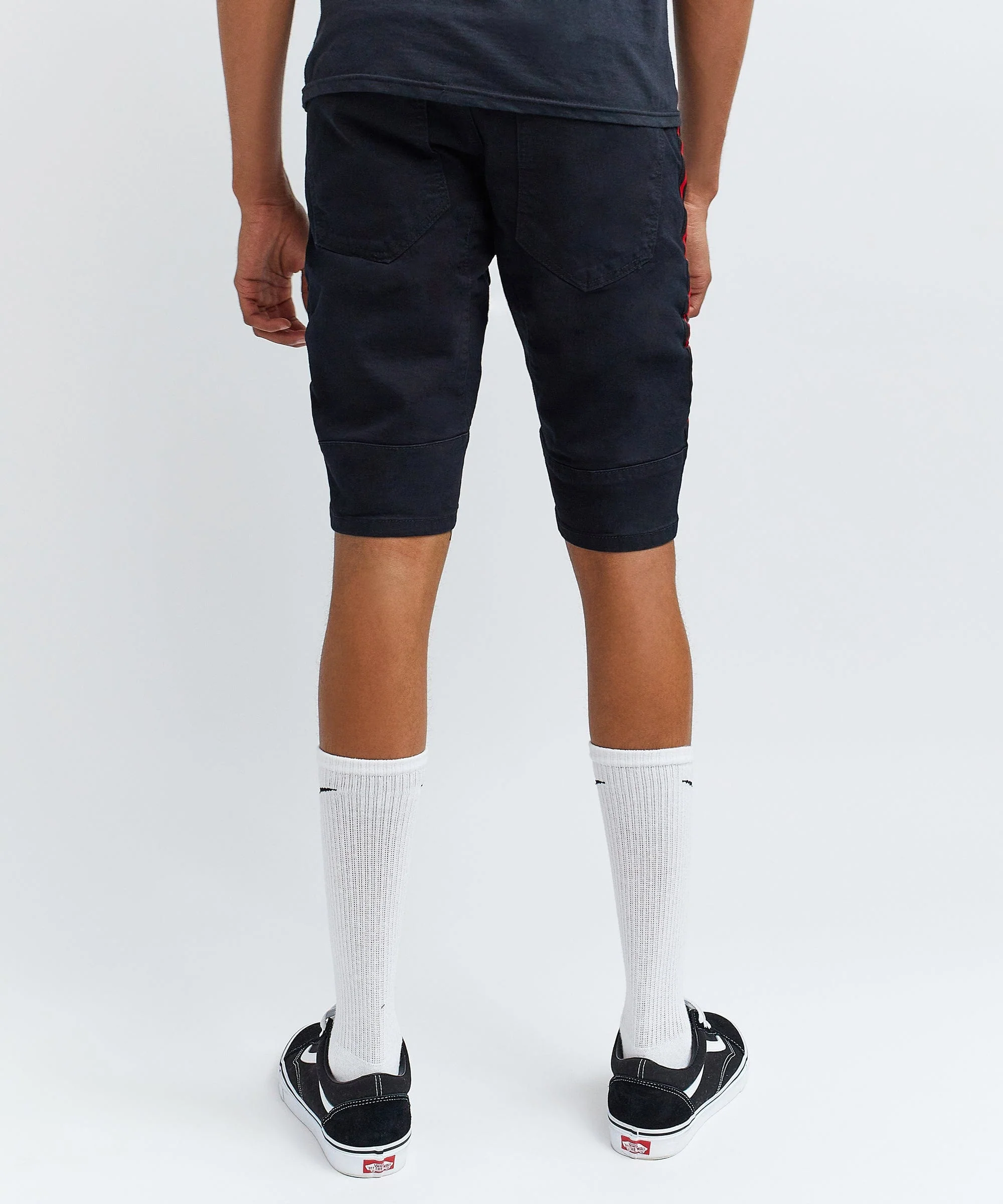 Dunham Side Stripe Black Wash Moto Denim Shorts - Image 6