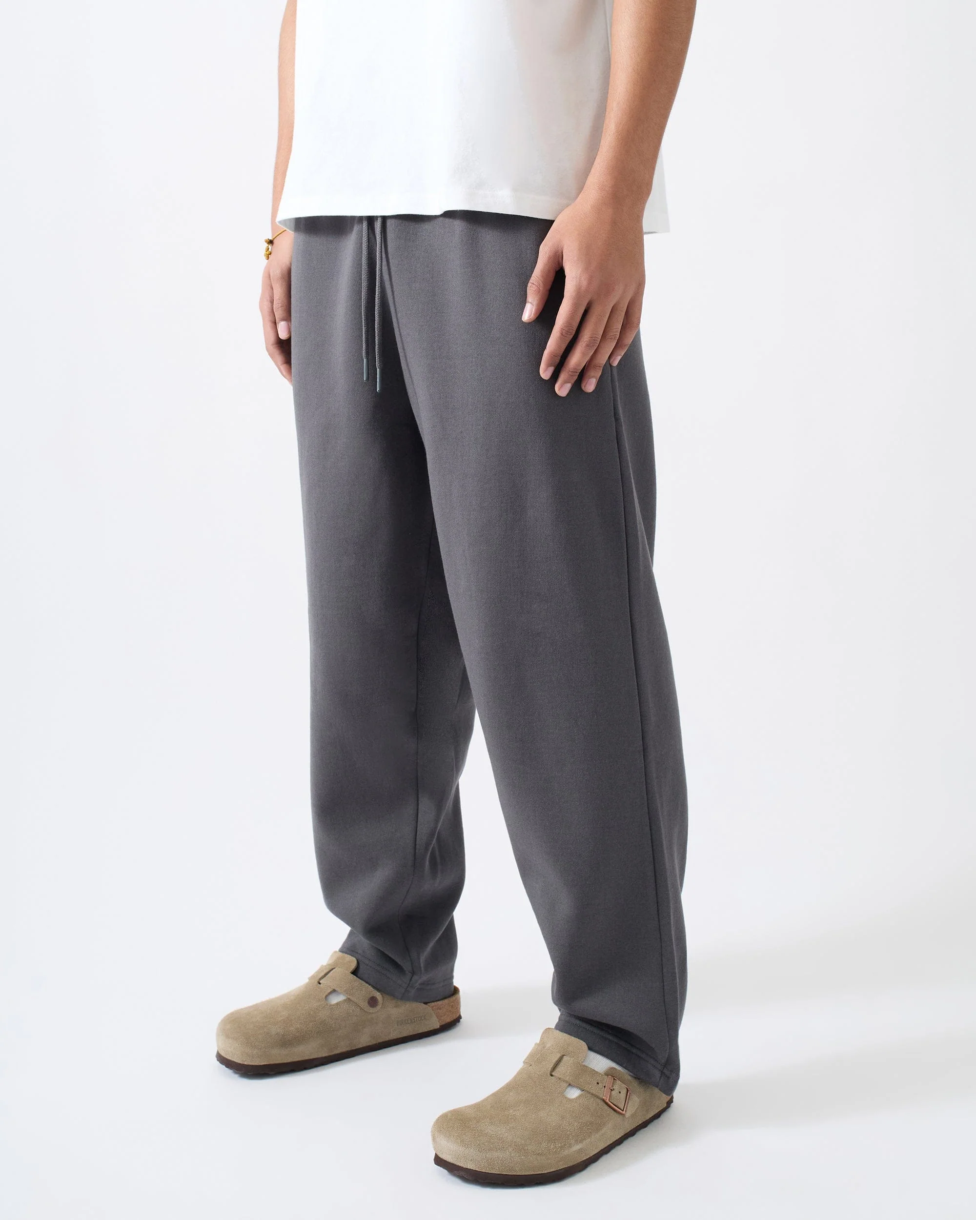 Essential Heavyweight Fleece Baggy Fit Open Hem Sweats - Dark Grey - Image 4