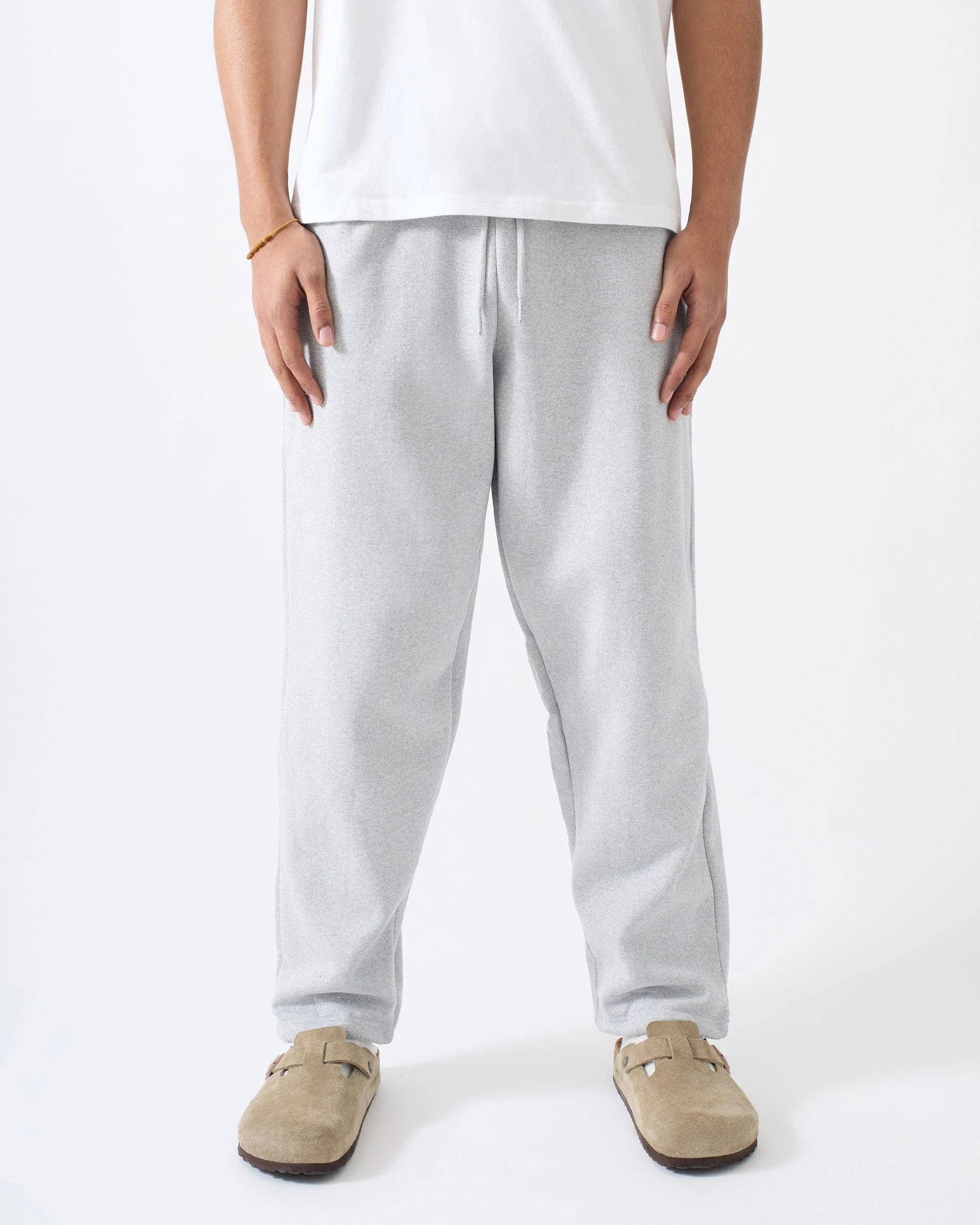 Essential Heavyweight Fleece Baggy Fit Open Hem Sweats - Heather Grey - Image 2