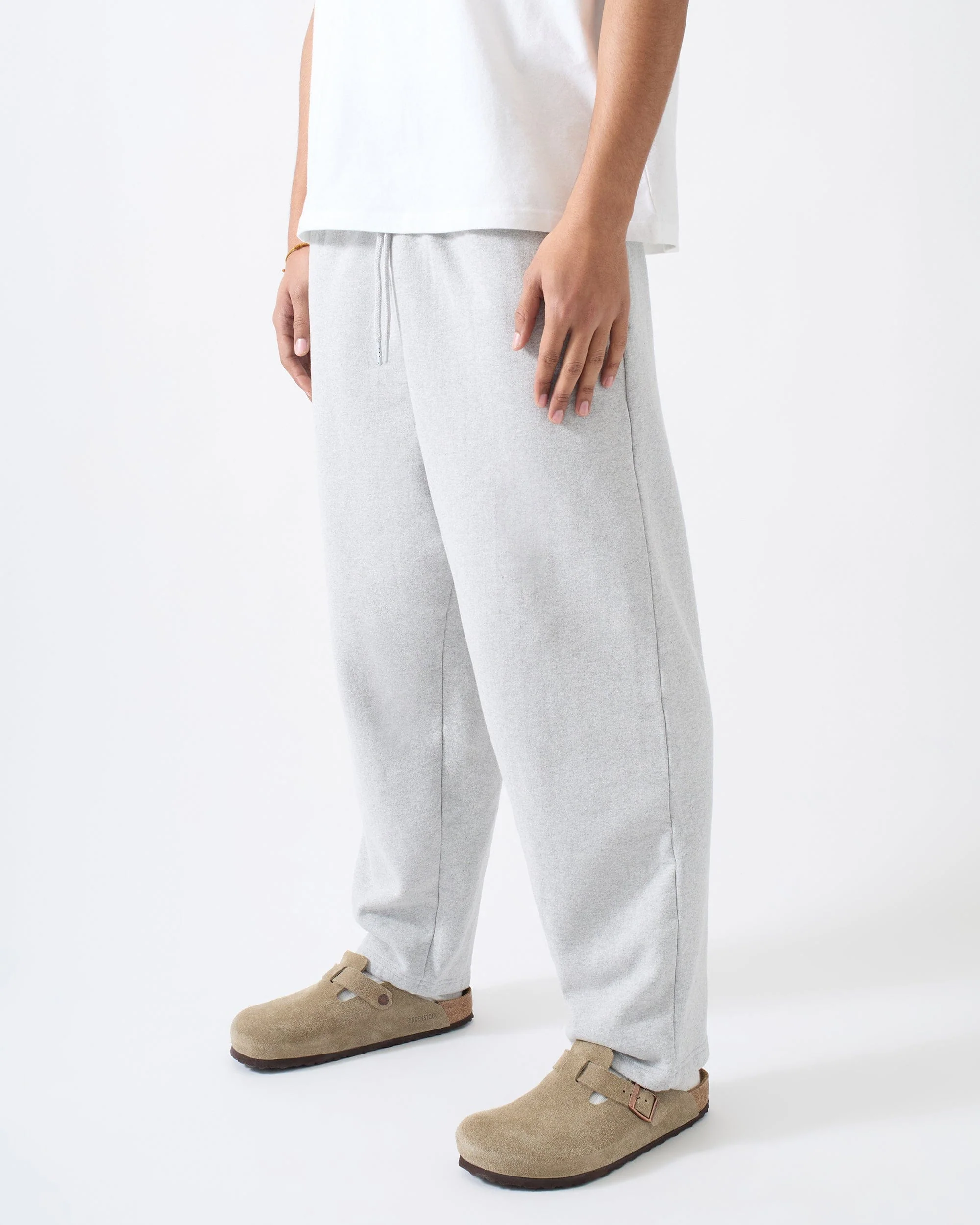 Essential Heavyweight Fleece Baggy Fit Open Hem Sweats - Heather Grey - Image 4