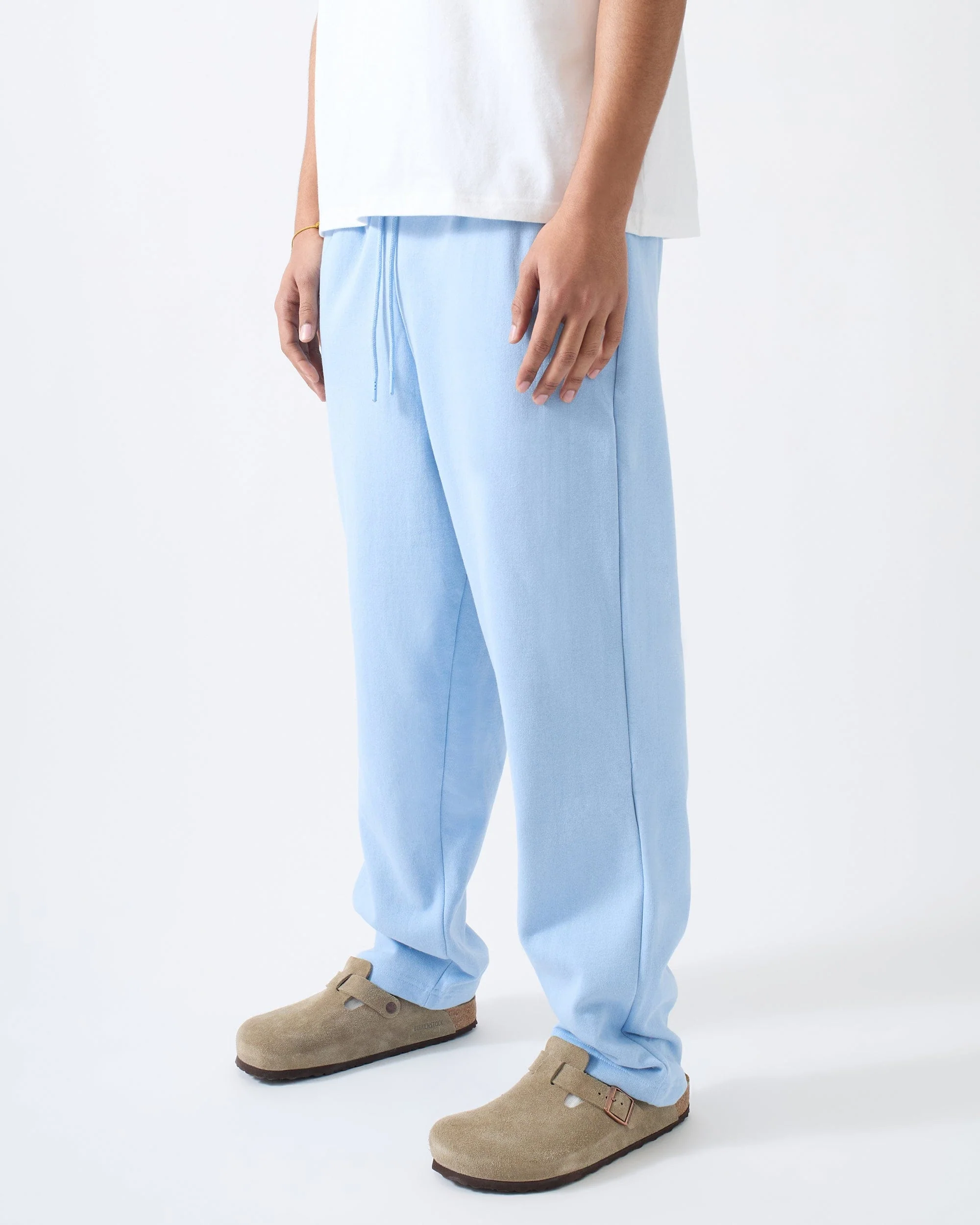 Essential Heavyweight Fleece Baggy Fit Open Hem Sweats - Light Blue - Image 5