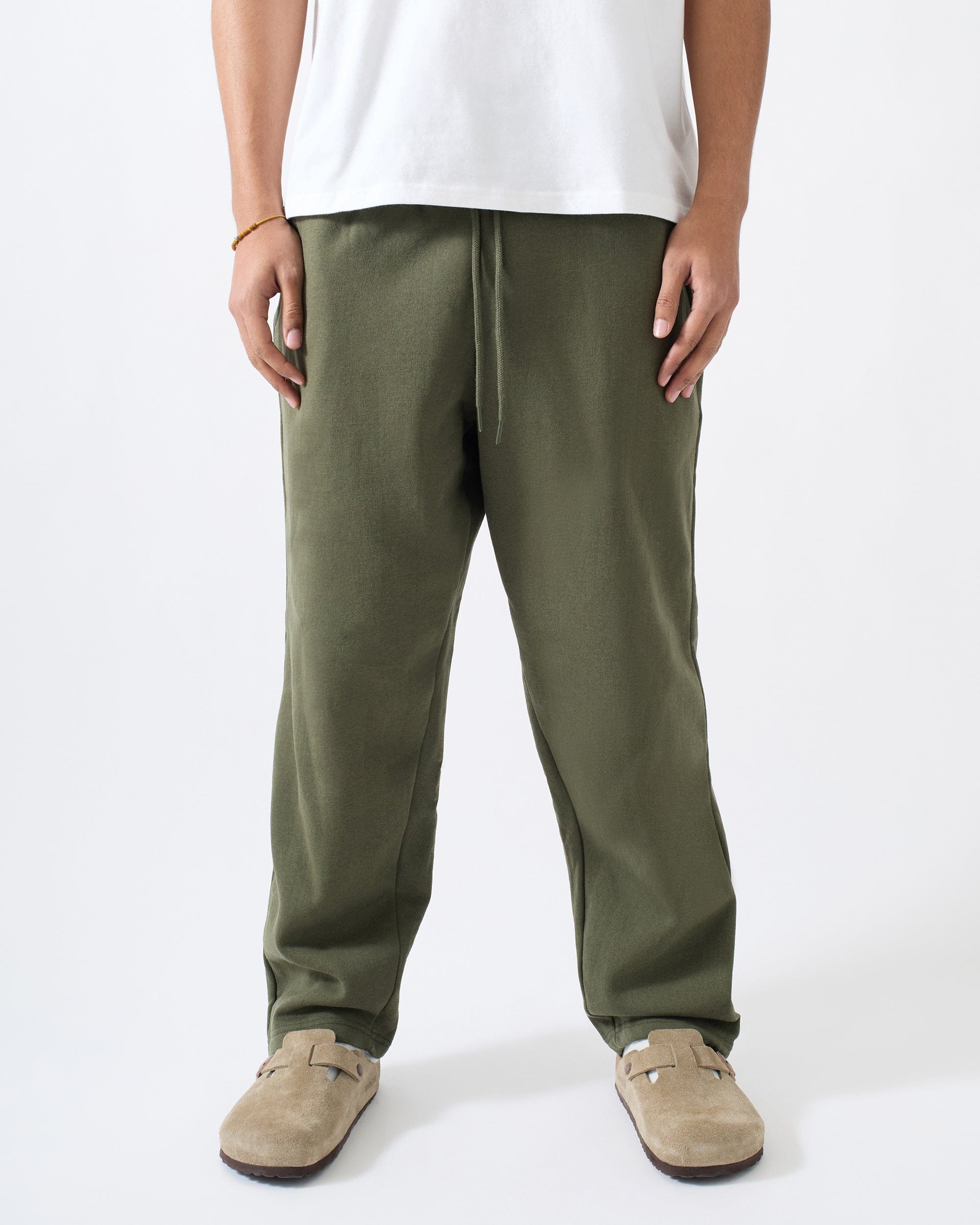 Essential Heavyweight Fleece Baggy Fit Open Hem Sweats - Olive Green - Image 2