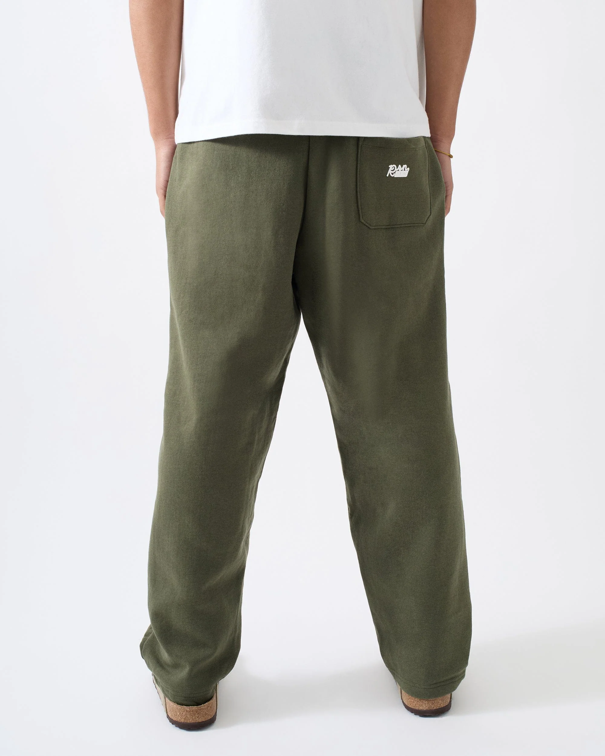 Essential Heavyweight Fleece Baggy Fit Open Hem Sweats - Olive Green - Image 4