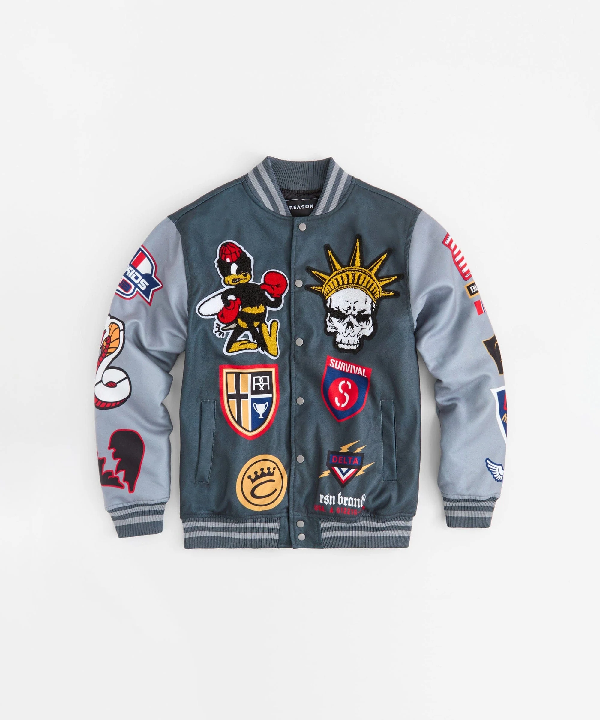 Fearless Chenille Patched Varsity Jacket - Grey