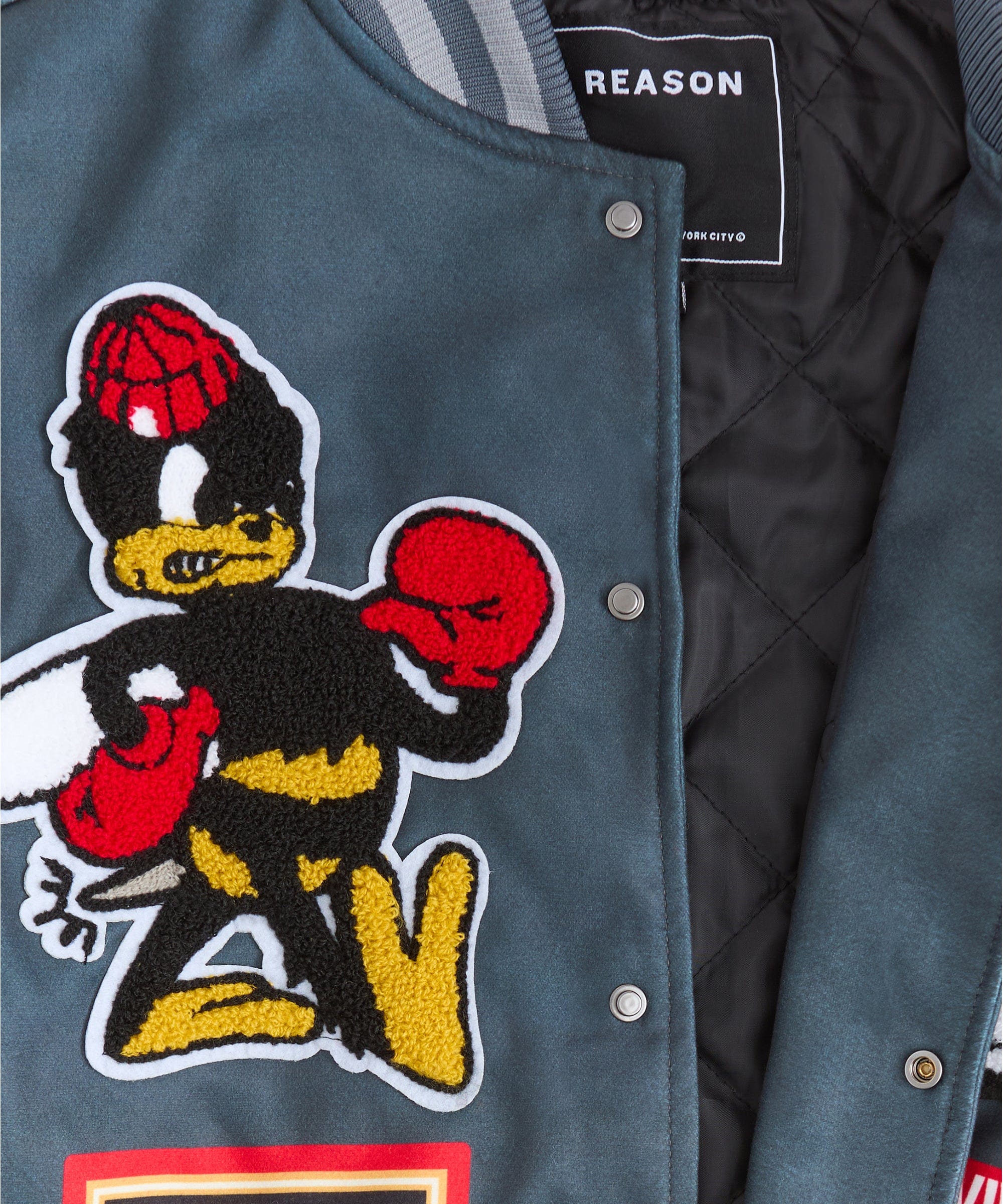 Fearless Chenille Patched Varsity Jacket - Grey - Image 2