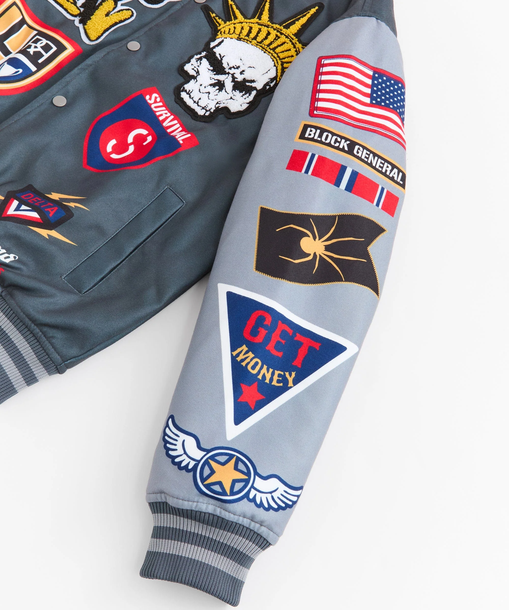 Fearless Chenille Patched Varsity Jacket - Grey - Image 3