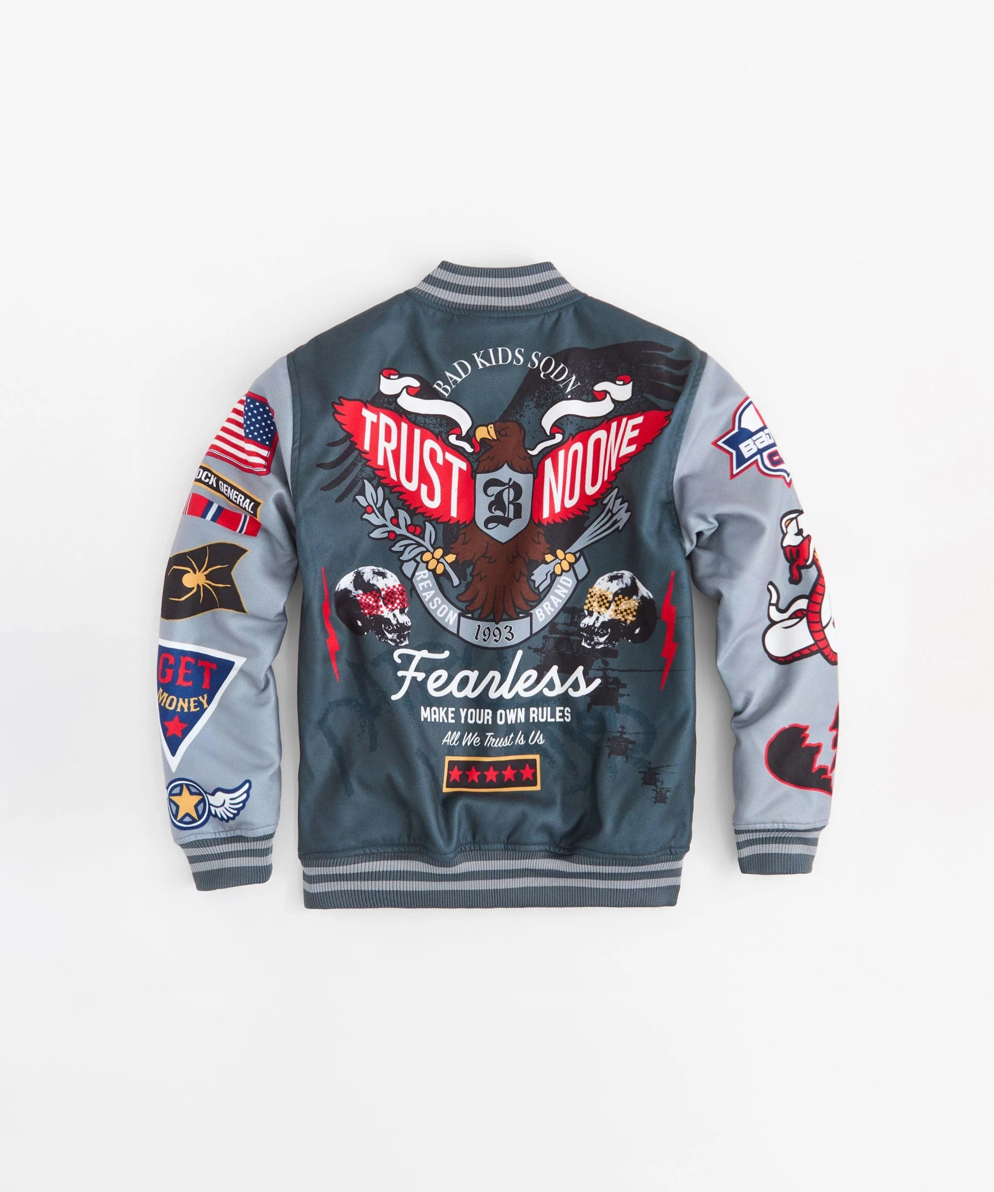 Fearless Chenille Patched Varsity Jacket - Grey - Image 4