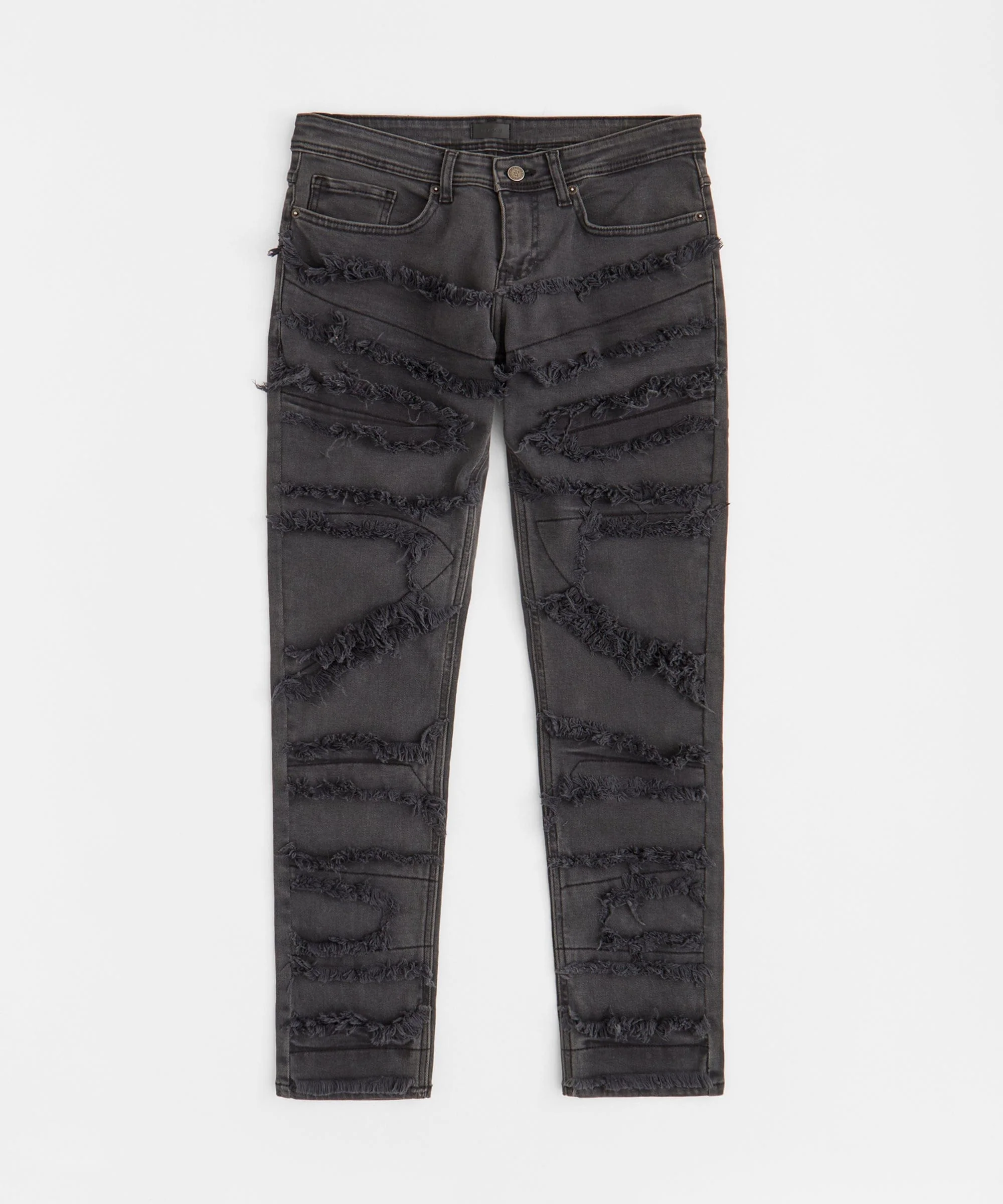 Frayed Layered Denim Jeans - Dark Grey