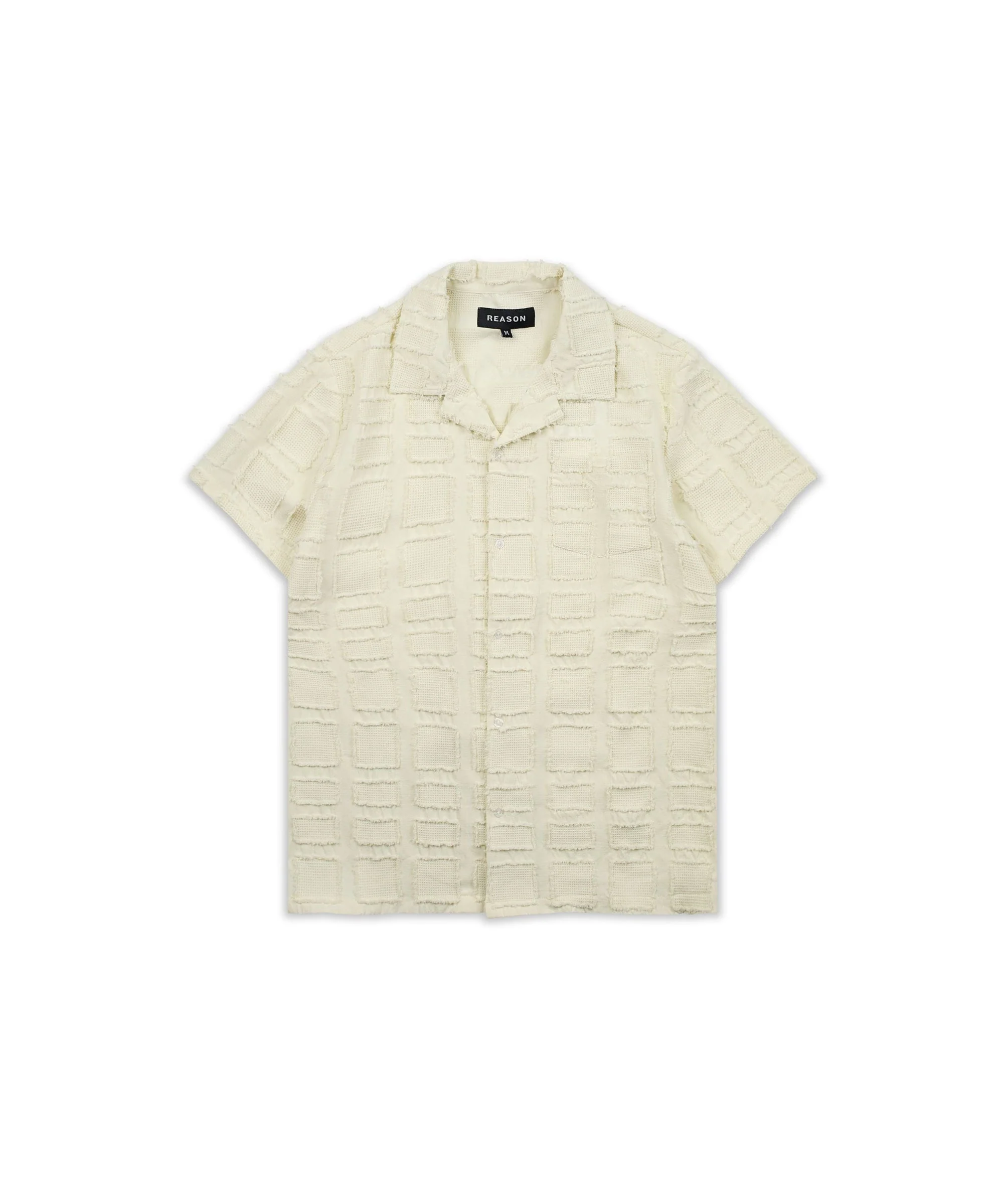 Kids Textured Short Sleeve Button Down Shirt - Cream