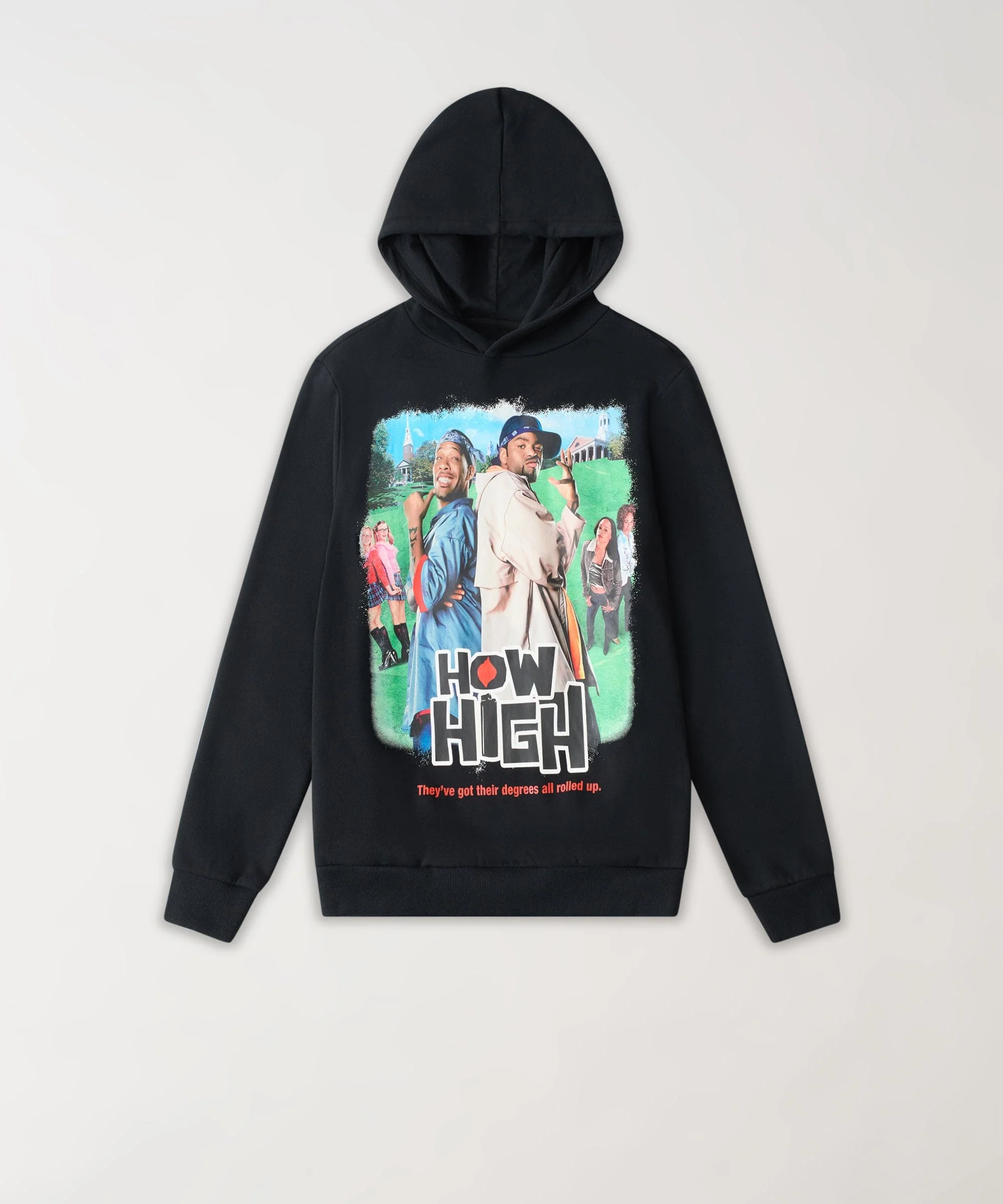 How High Oversized Front Print Hoodie - Black