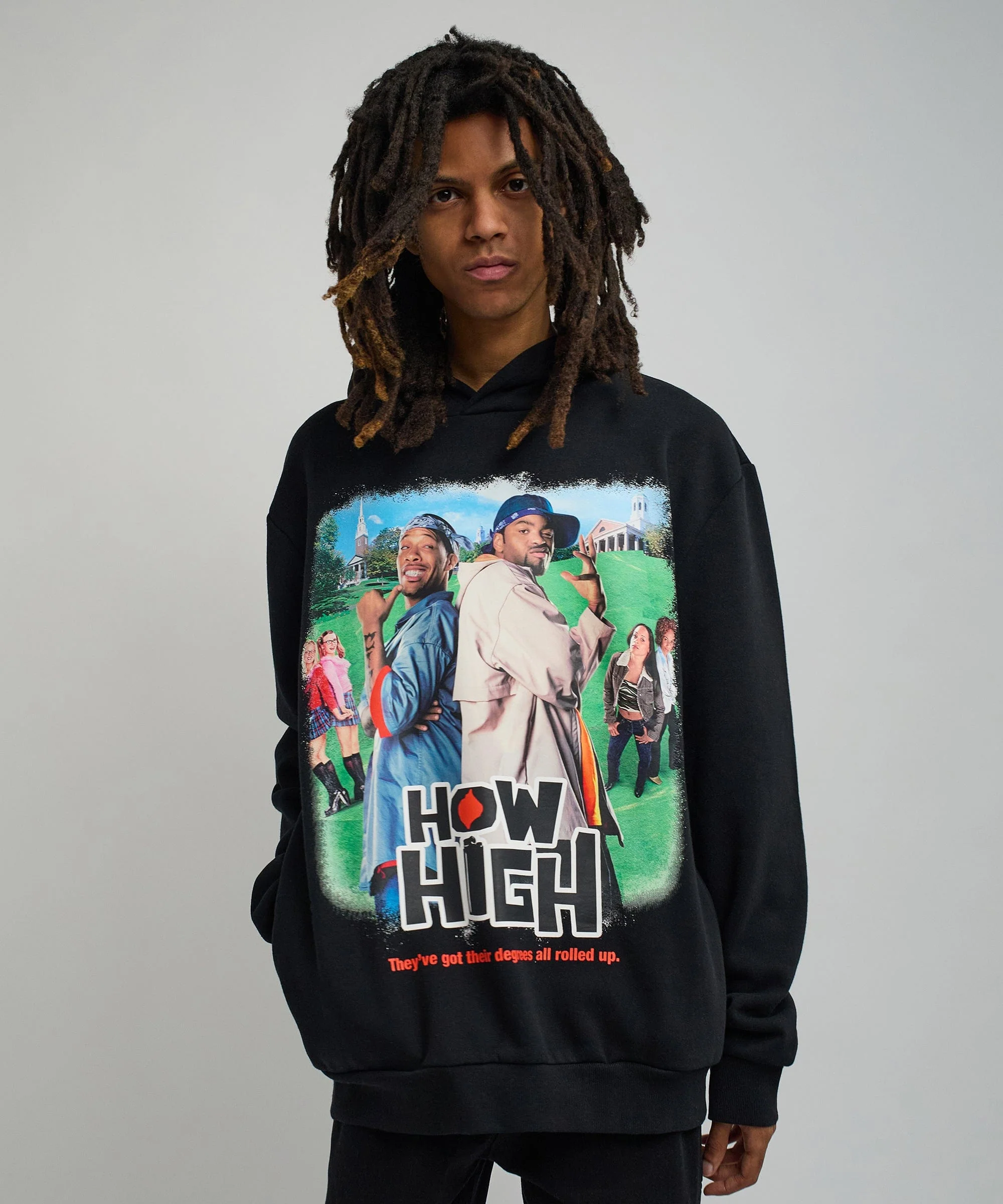 How High Oversized Front Print Hoodie - Black - Image 2