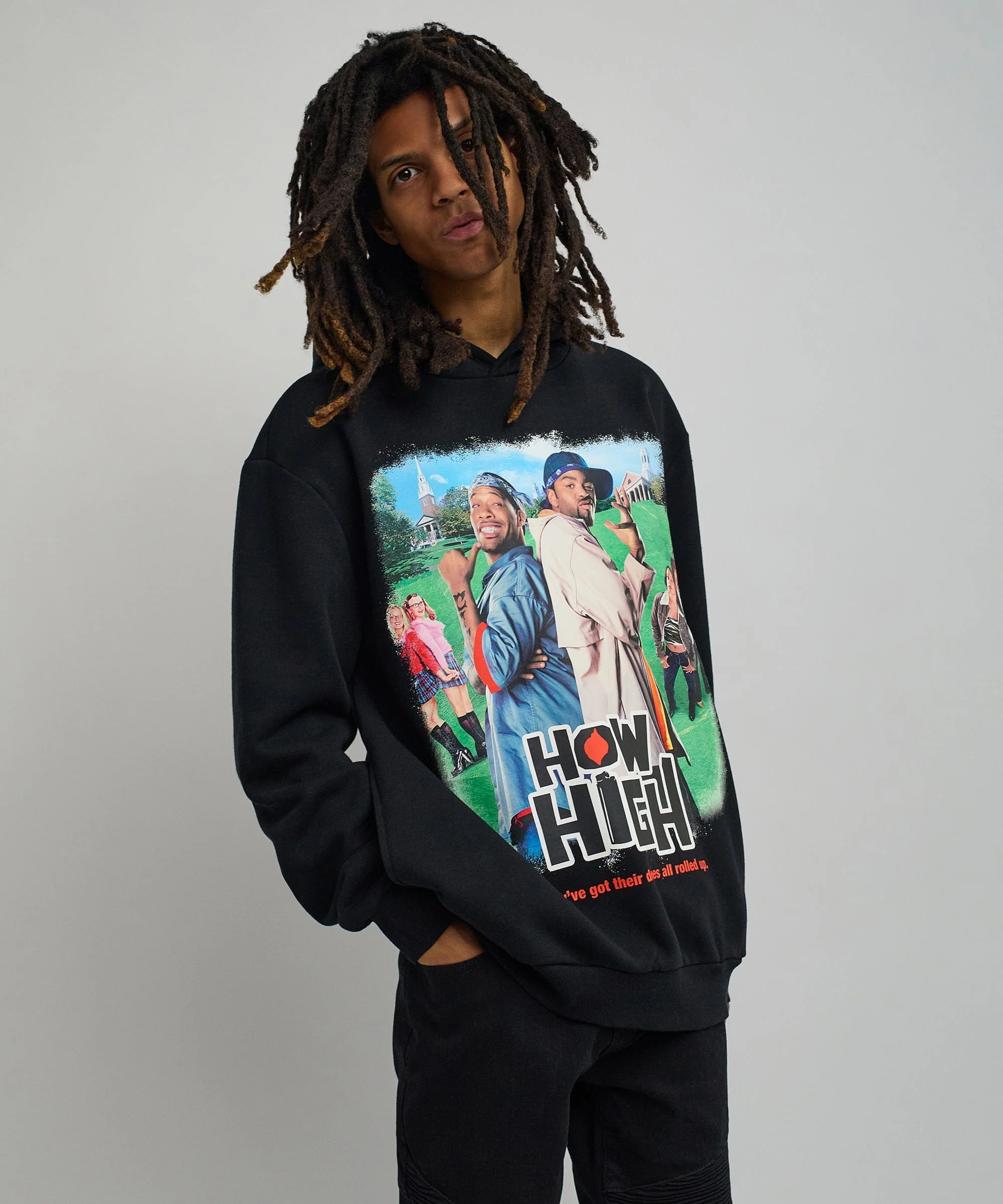 How High Oversized Front Print Hoodie - Black - Image 3