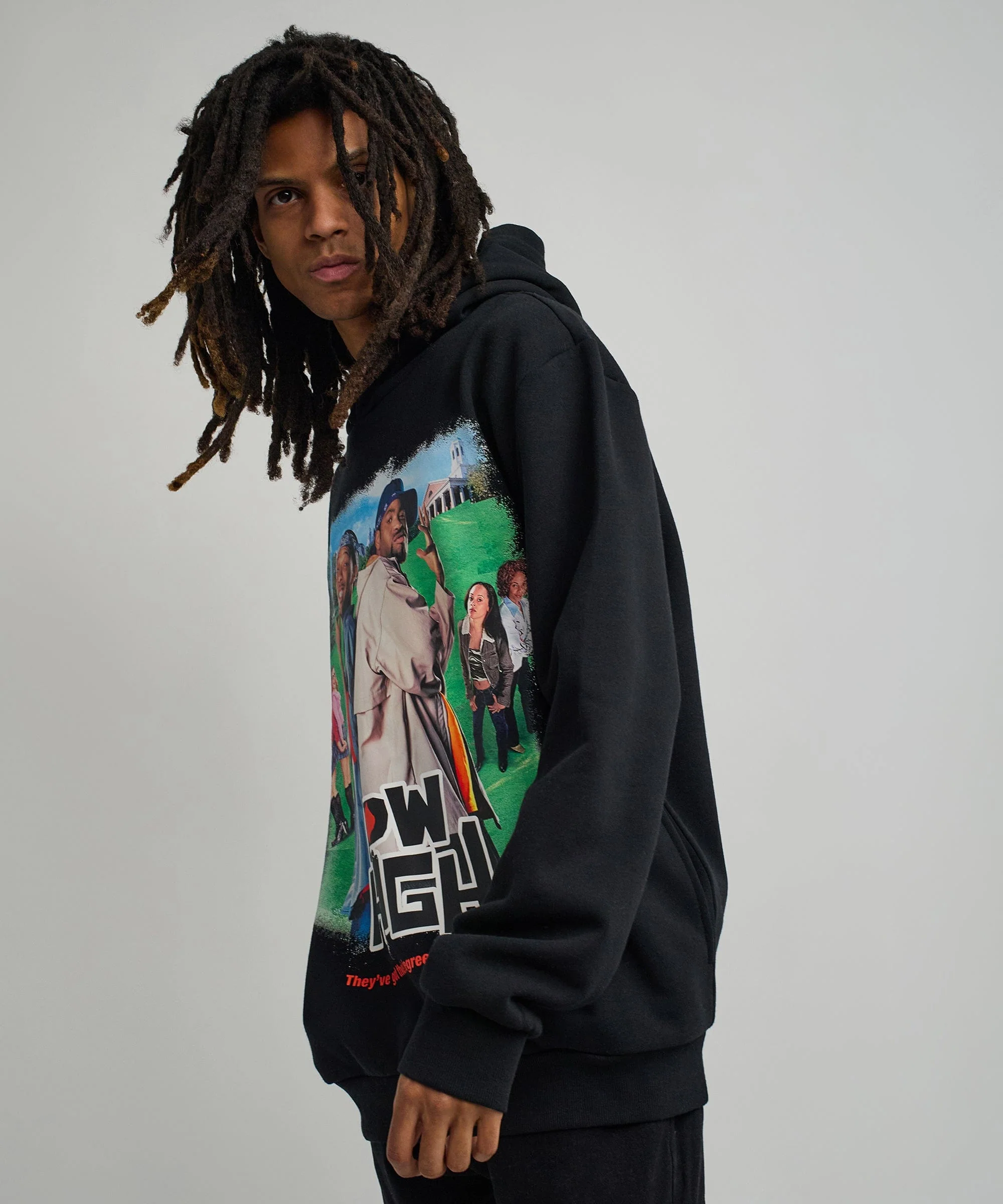 How High Oversized Front Print Hoodie - Black - Image 7