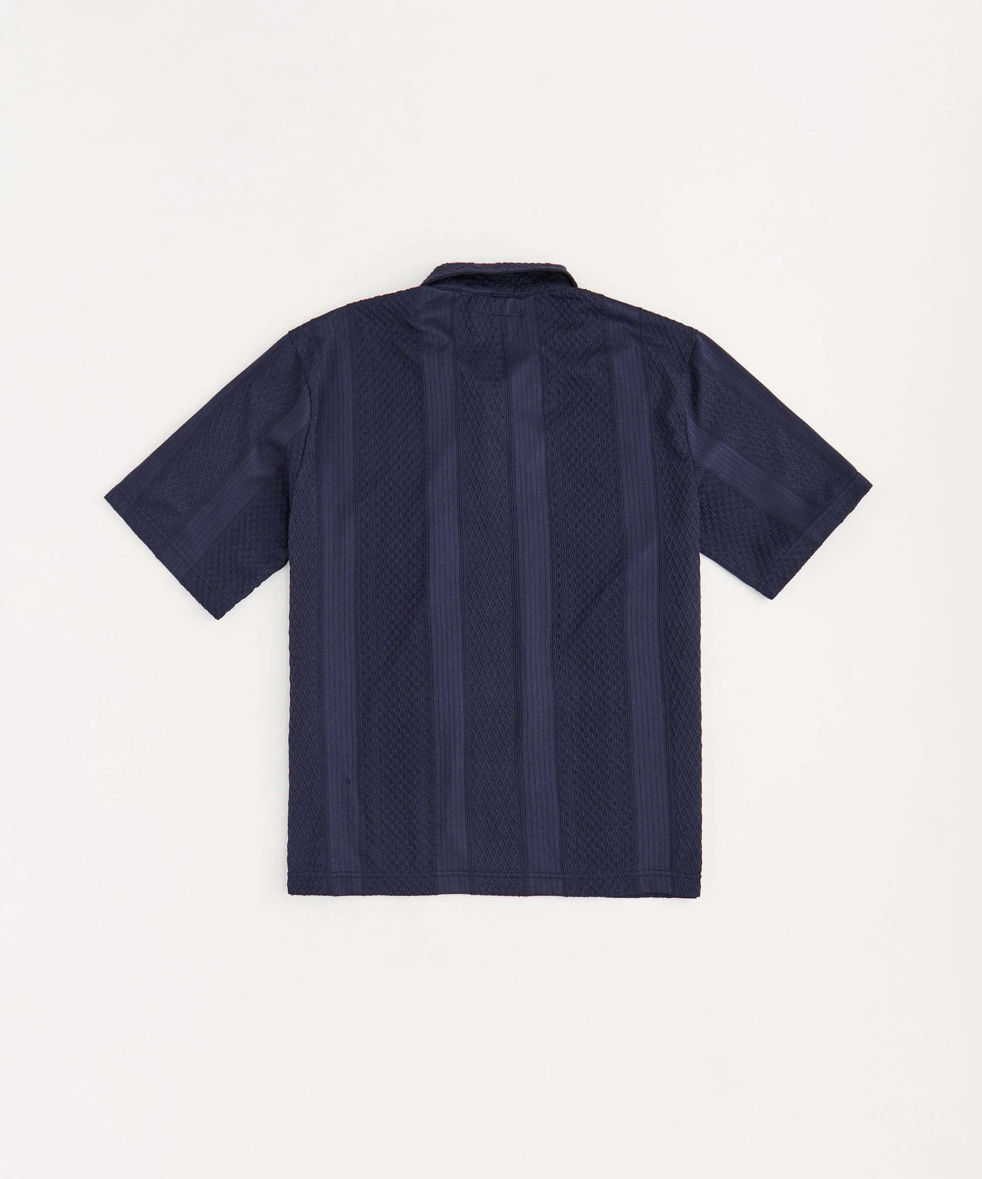Jacquard Knit Textured Polo Shirt - Navy - Image 3