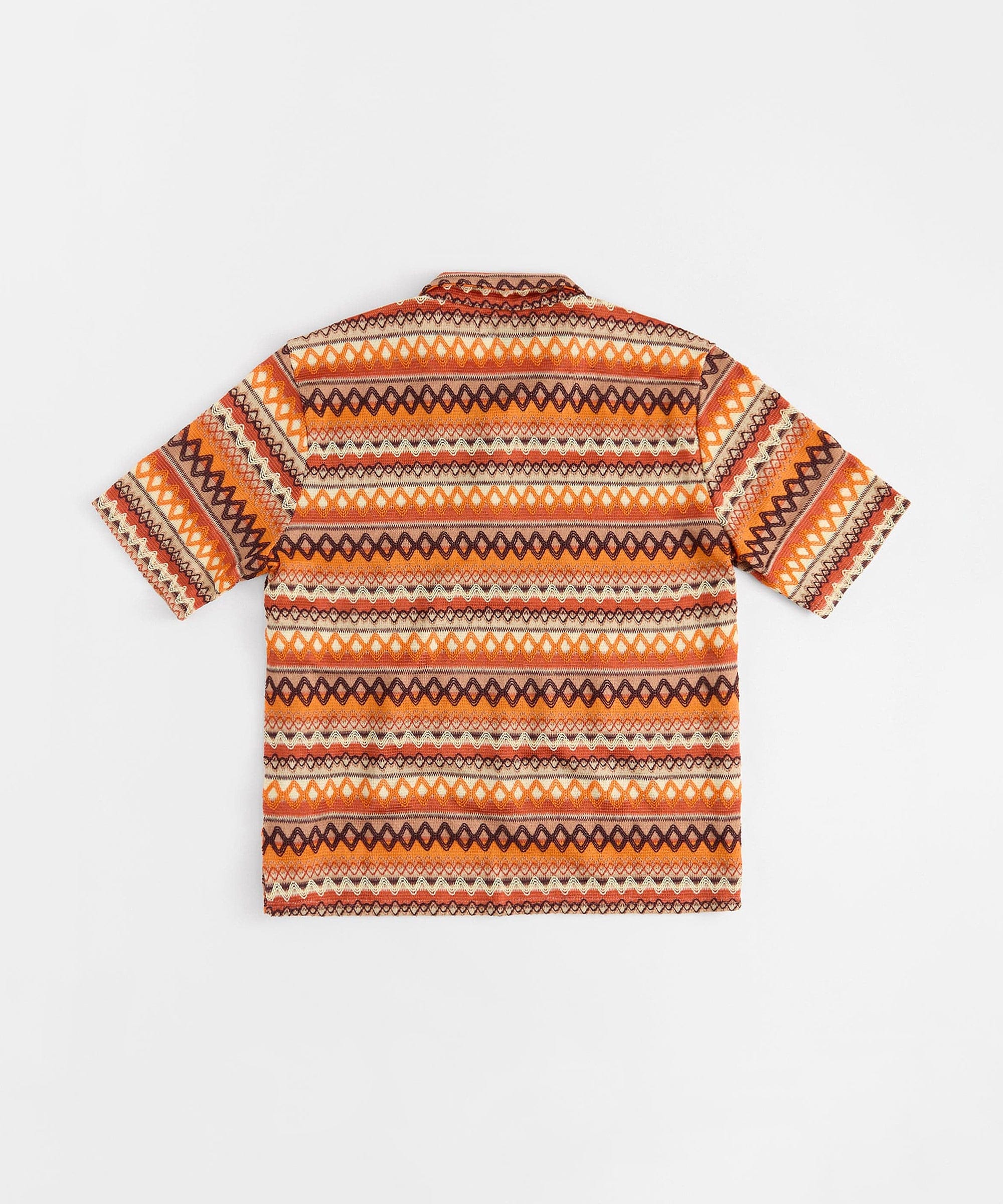 Jacquard Polo Short Sleeve Button Down Shirt - Brown - Image 2