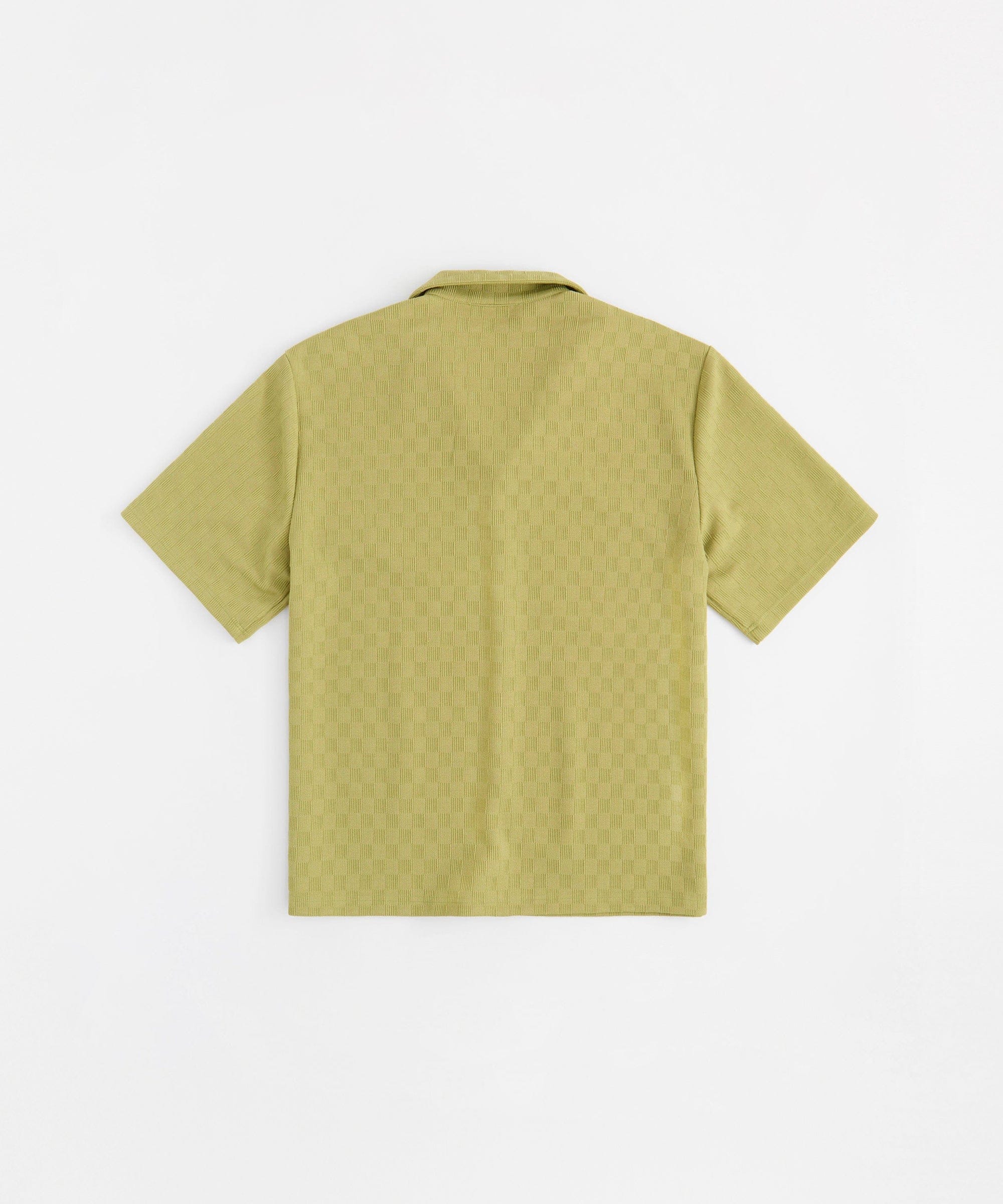 Jacquard Textured Knit Short Sleeve Button Down Shirt - Olive Green - Image 3