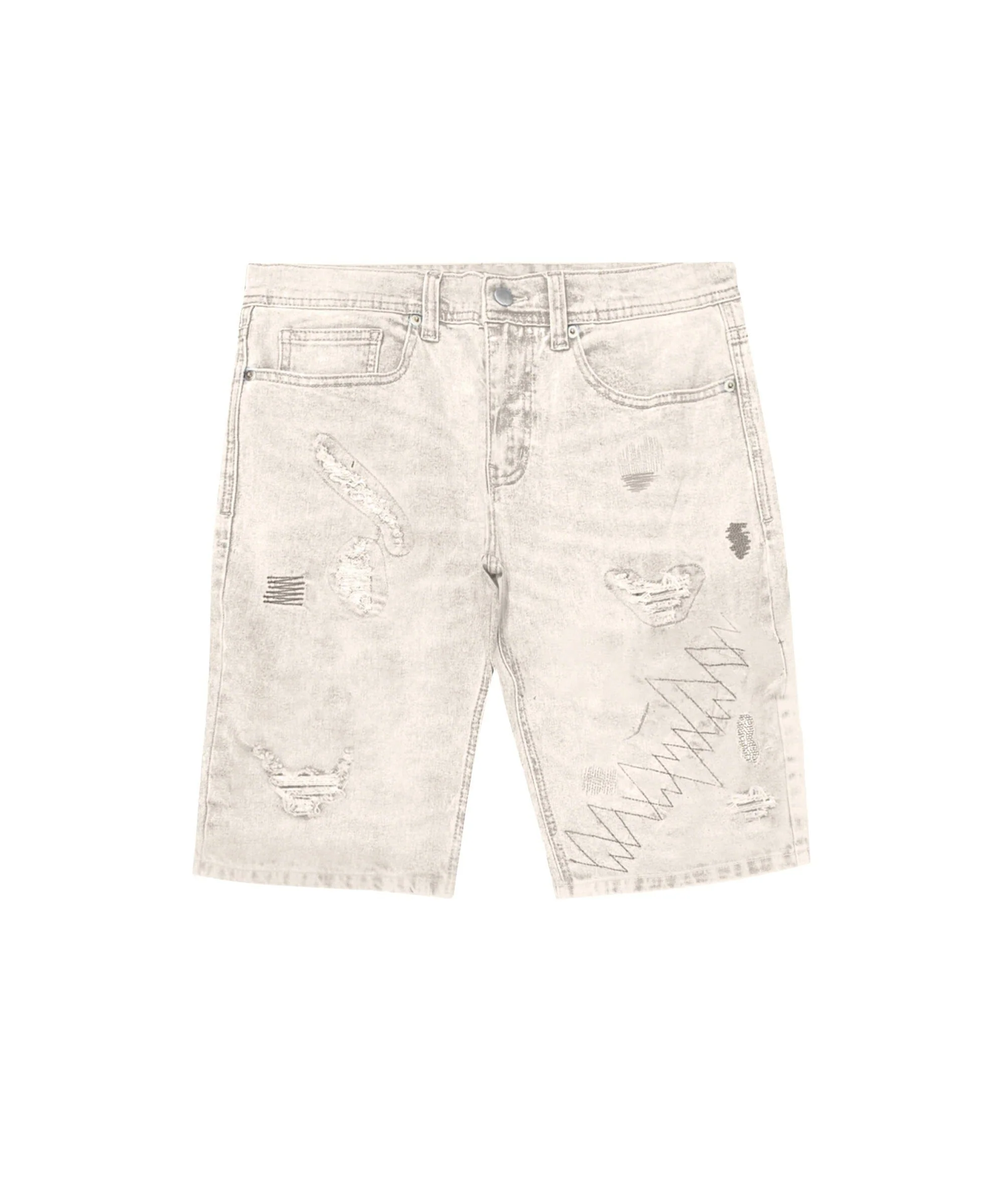 K' Andre Distressed Denim Short - Cream