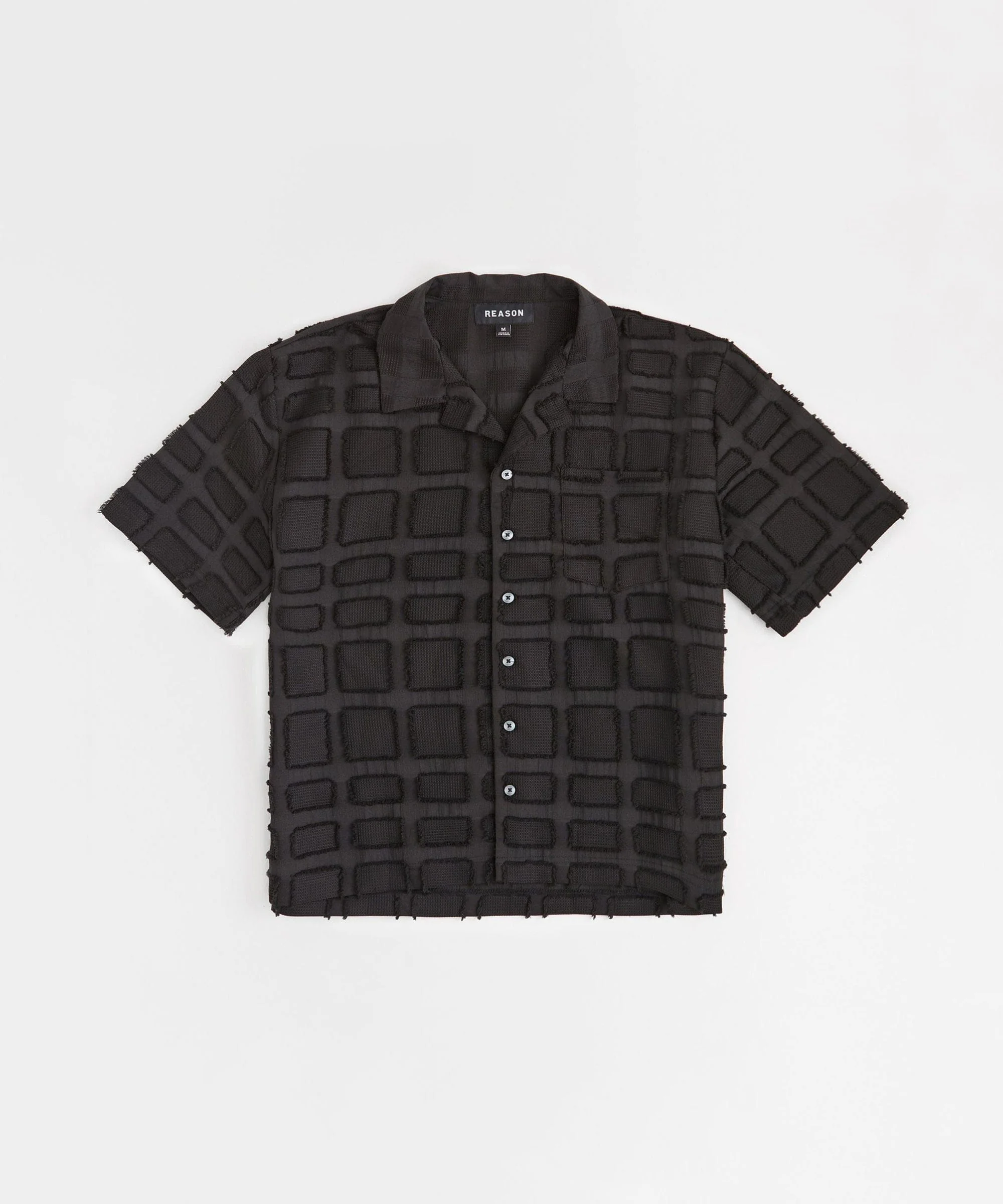 Kids Textured Short Sleeve Button Down Shirt - Black
