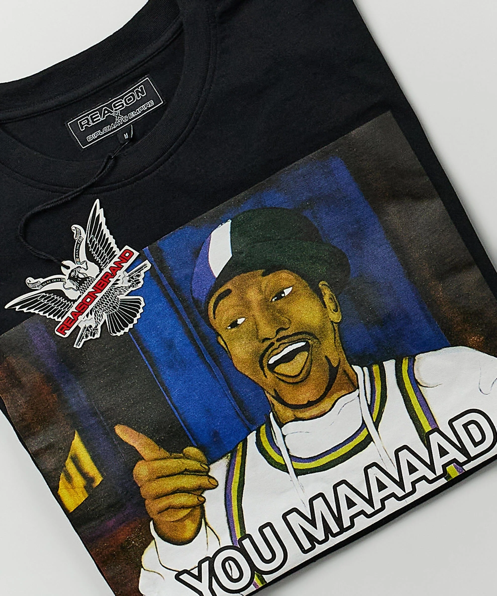 Mad Sleeve Print Short Sleeve Tee - Black - Image 7