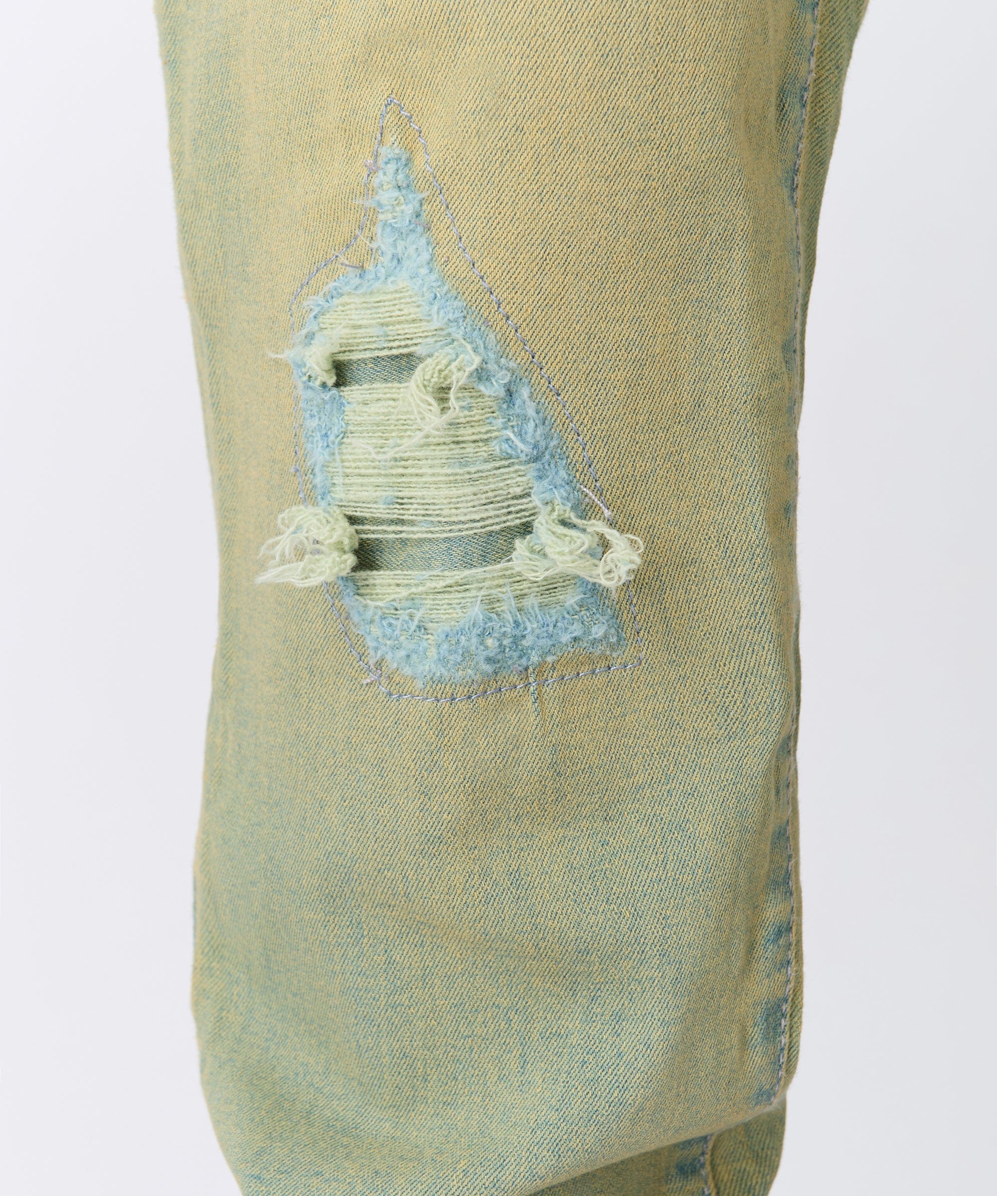 Ripped And Repaired Denim Pants - Vintage Blue - Image 2