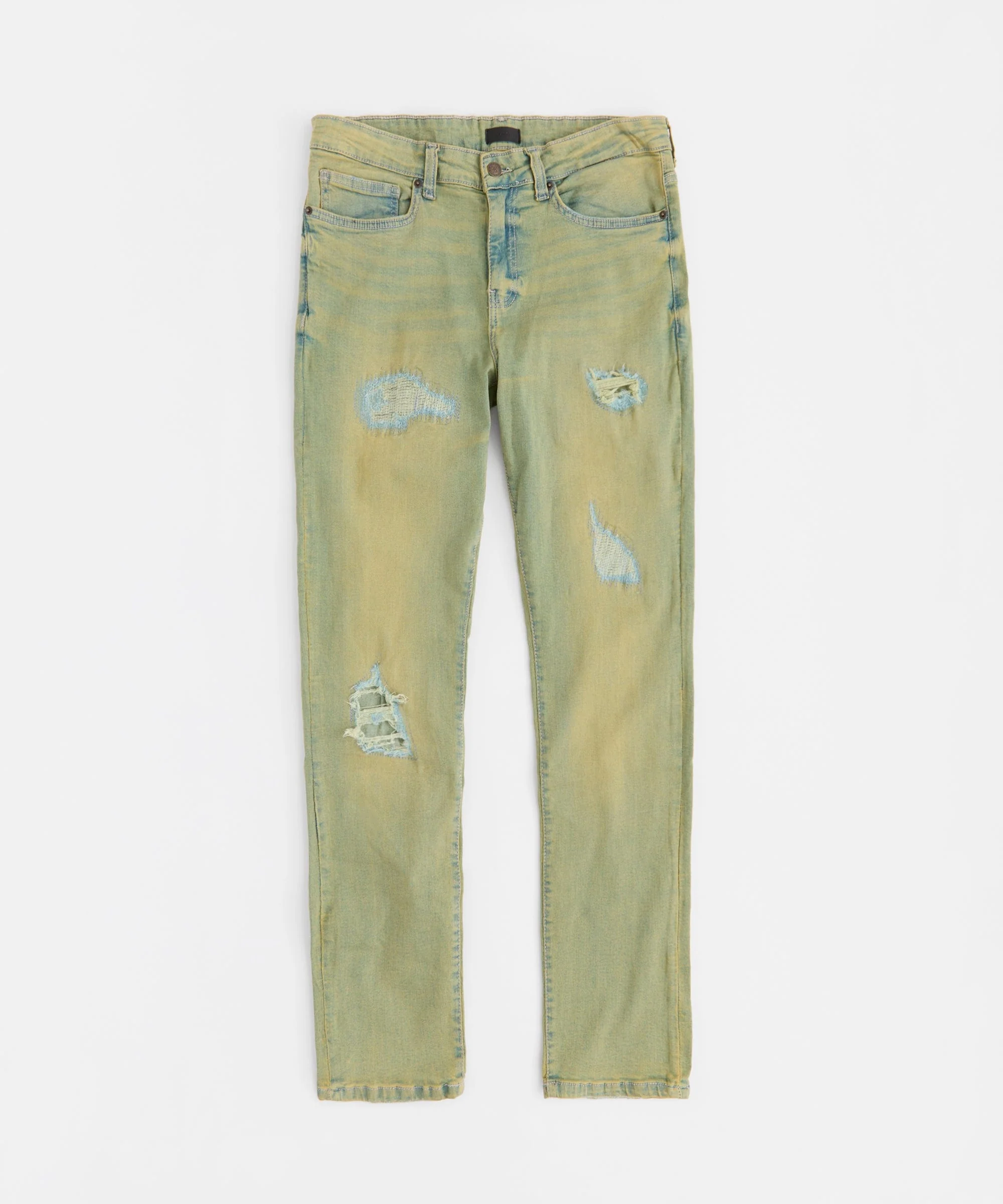 Ripped And Repaired Denim Pants - Vintage Blue - Image 3