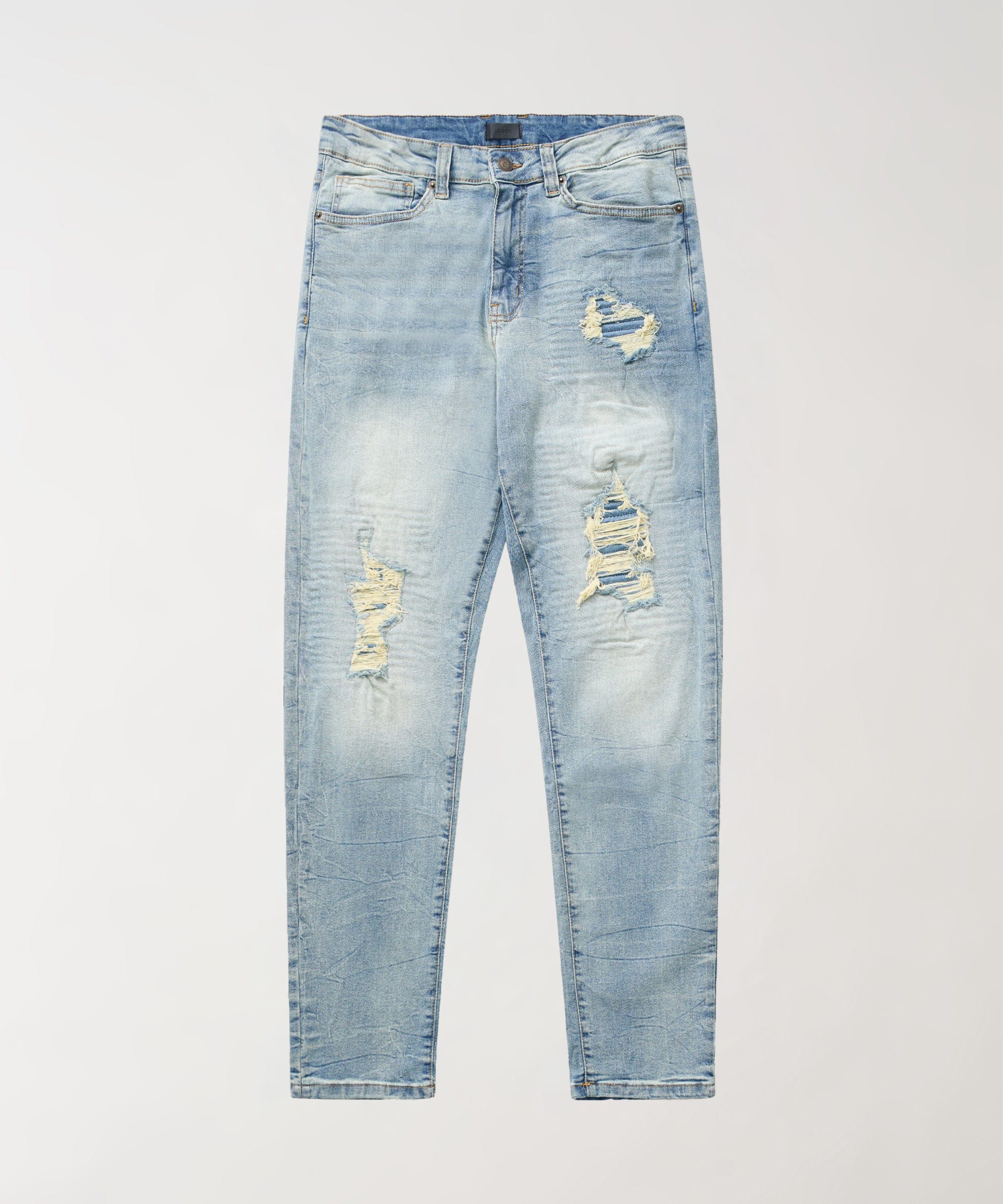 Rip And Repair Washed Denim Jeans - Medium Blue