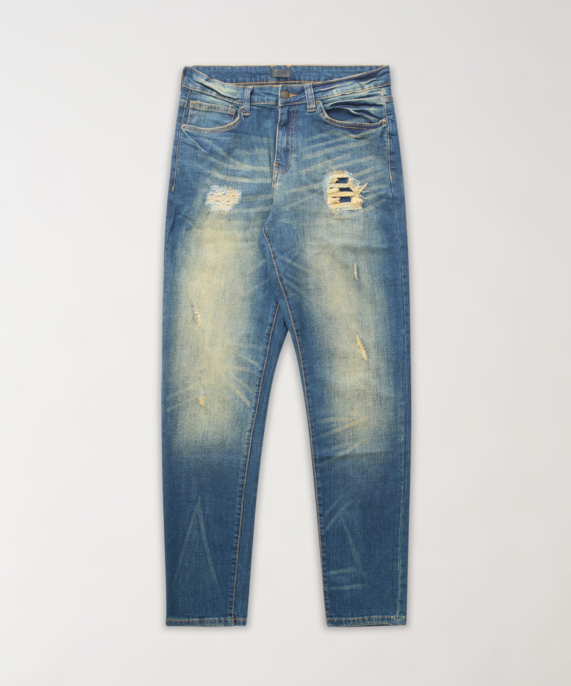 Indigo Washed Tint Rip And Repair Denim Pants - Dark Blue - Image 2