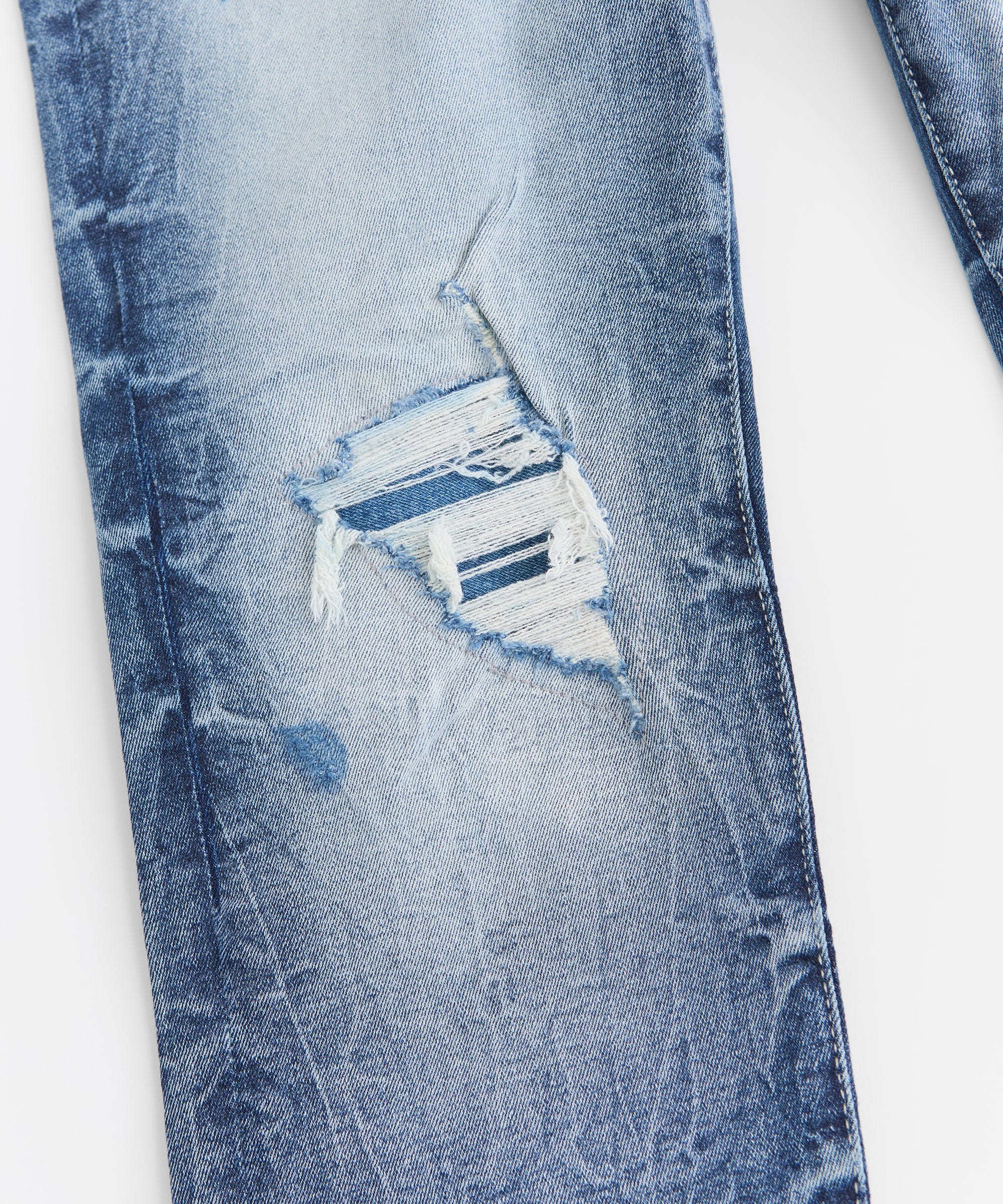 Men's Skinny Rip And Repair Denim Pants - Medium Blue - Image 2