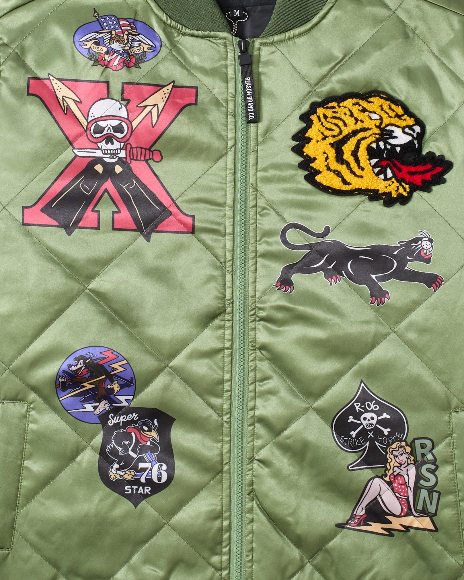 Military Satin Bomber Jacket - Olive Green - Image 4