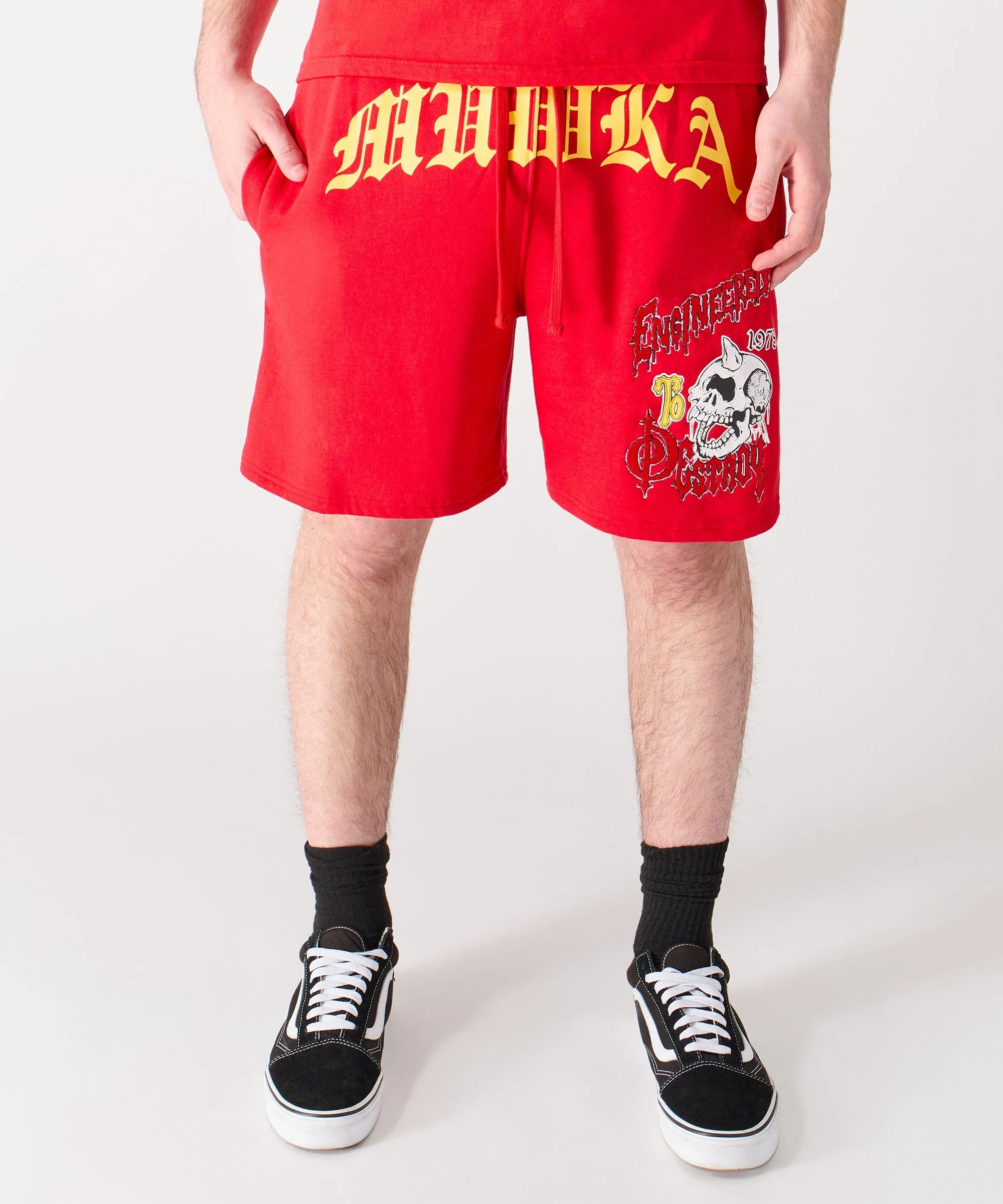 Mishka Old English Fleece Shorts - Red - Image 2