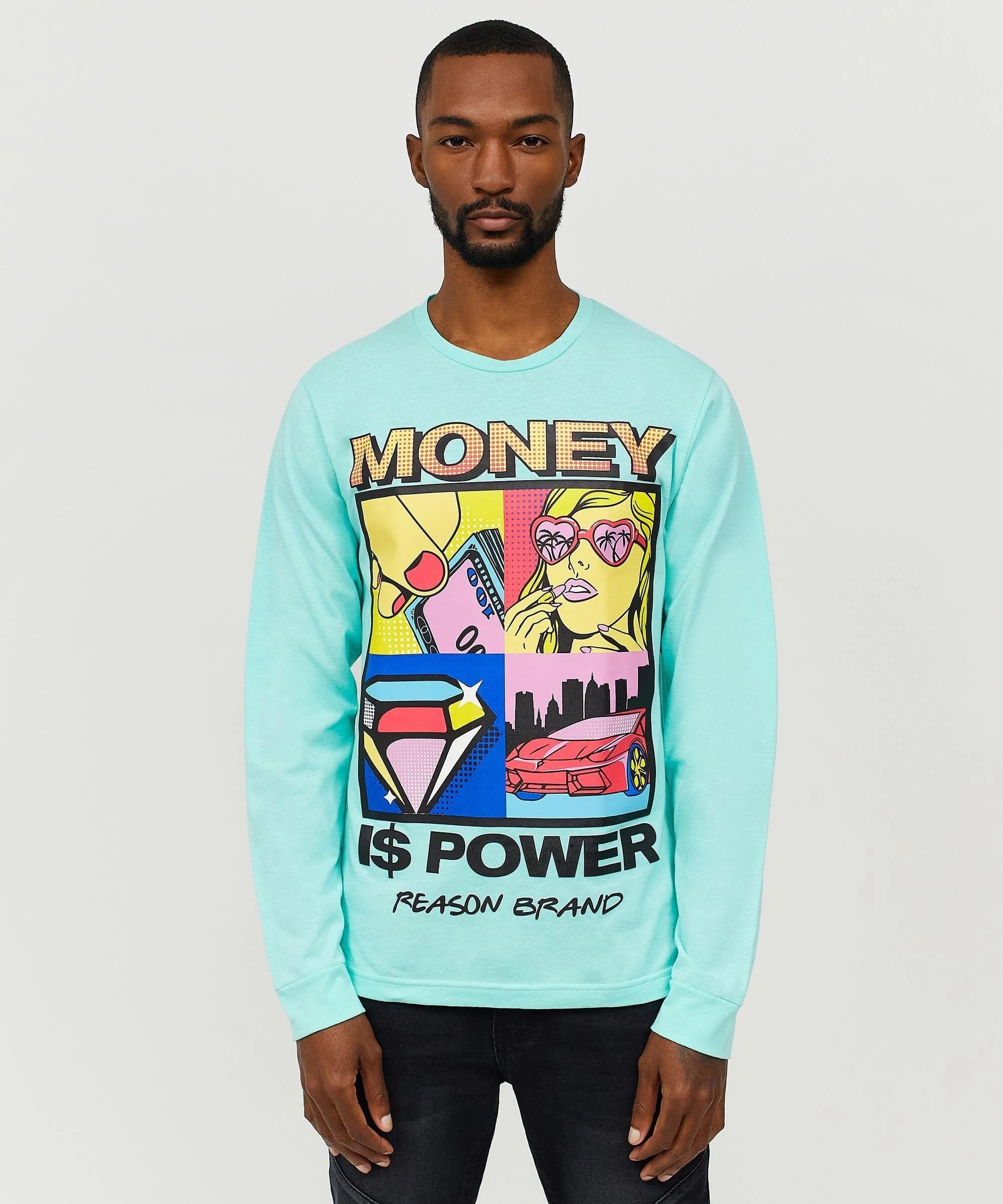 Money Is Power Long Sleeve Tee - Teal - Image 3