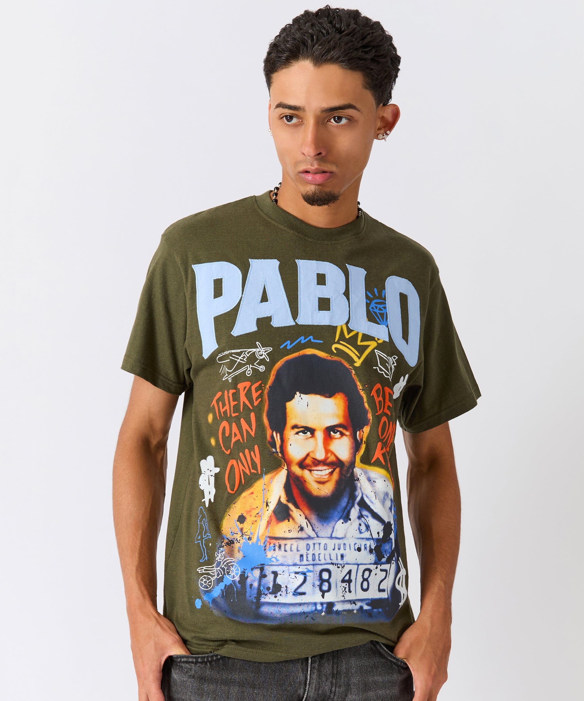 Pablo Graffiti Applique Short Sleeve Tee - Green - Image 2