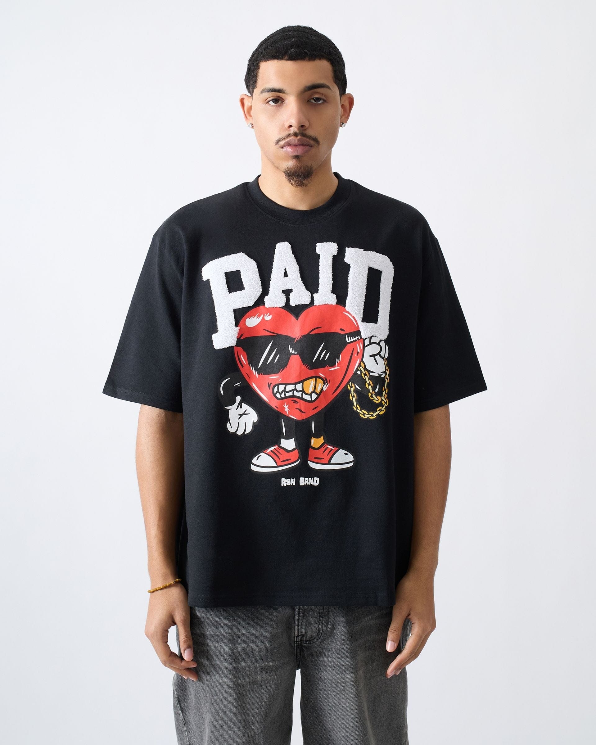 Paid Front Print Short Sleeve Tee - Black - Image 2