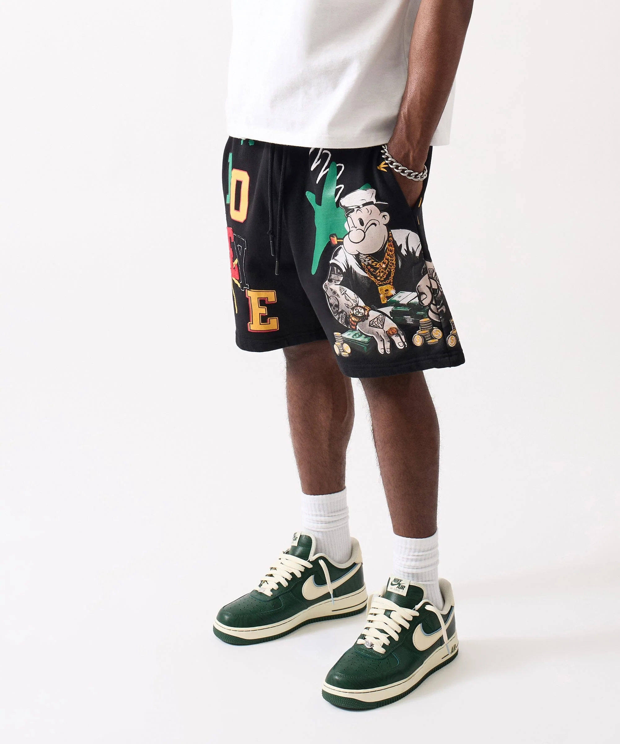 Plus Size Popeye Money Applique Short - Black - Image 3