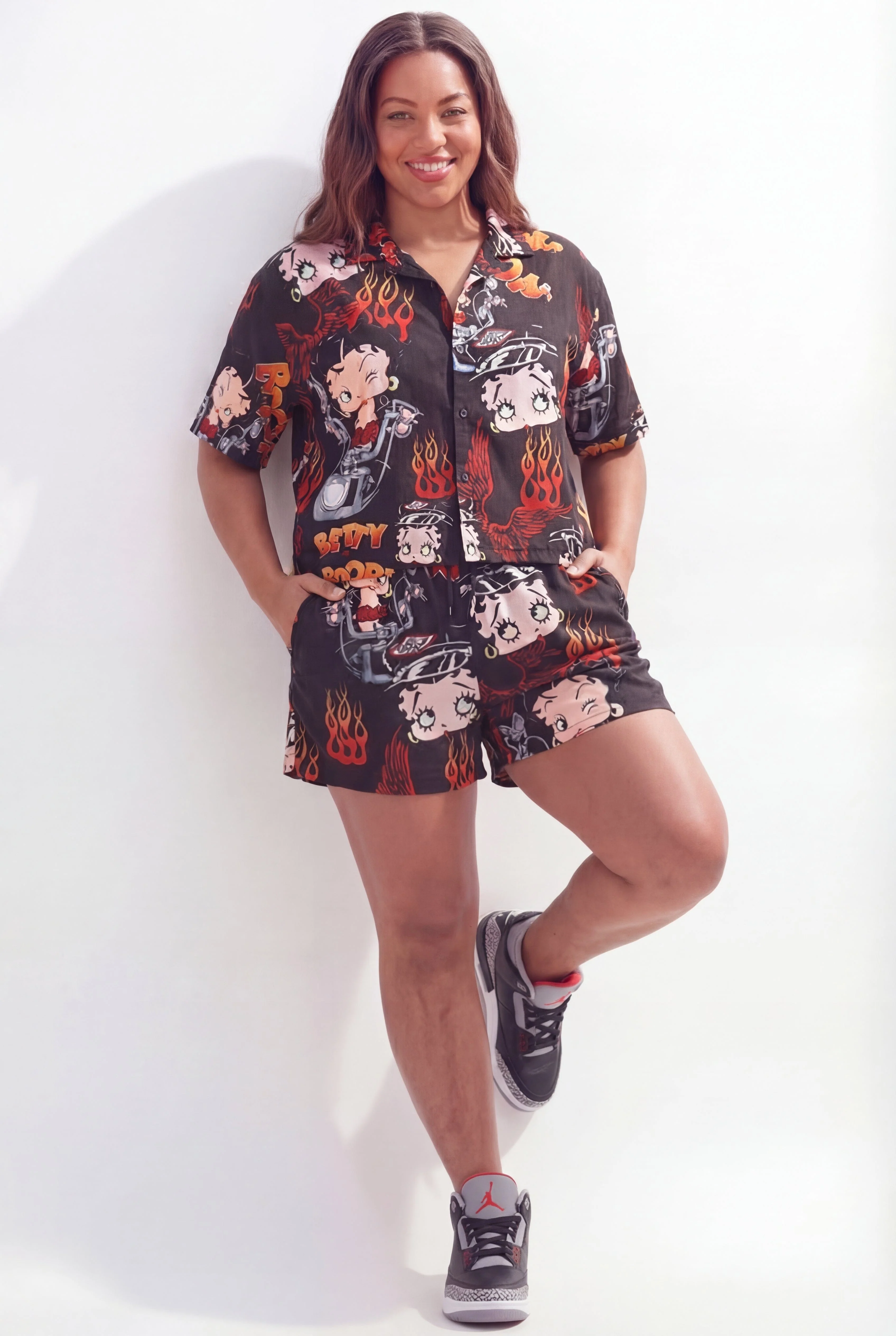 Plus Size Women Biker Betty Boop Short - Black - Image 2