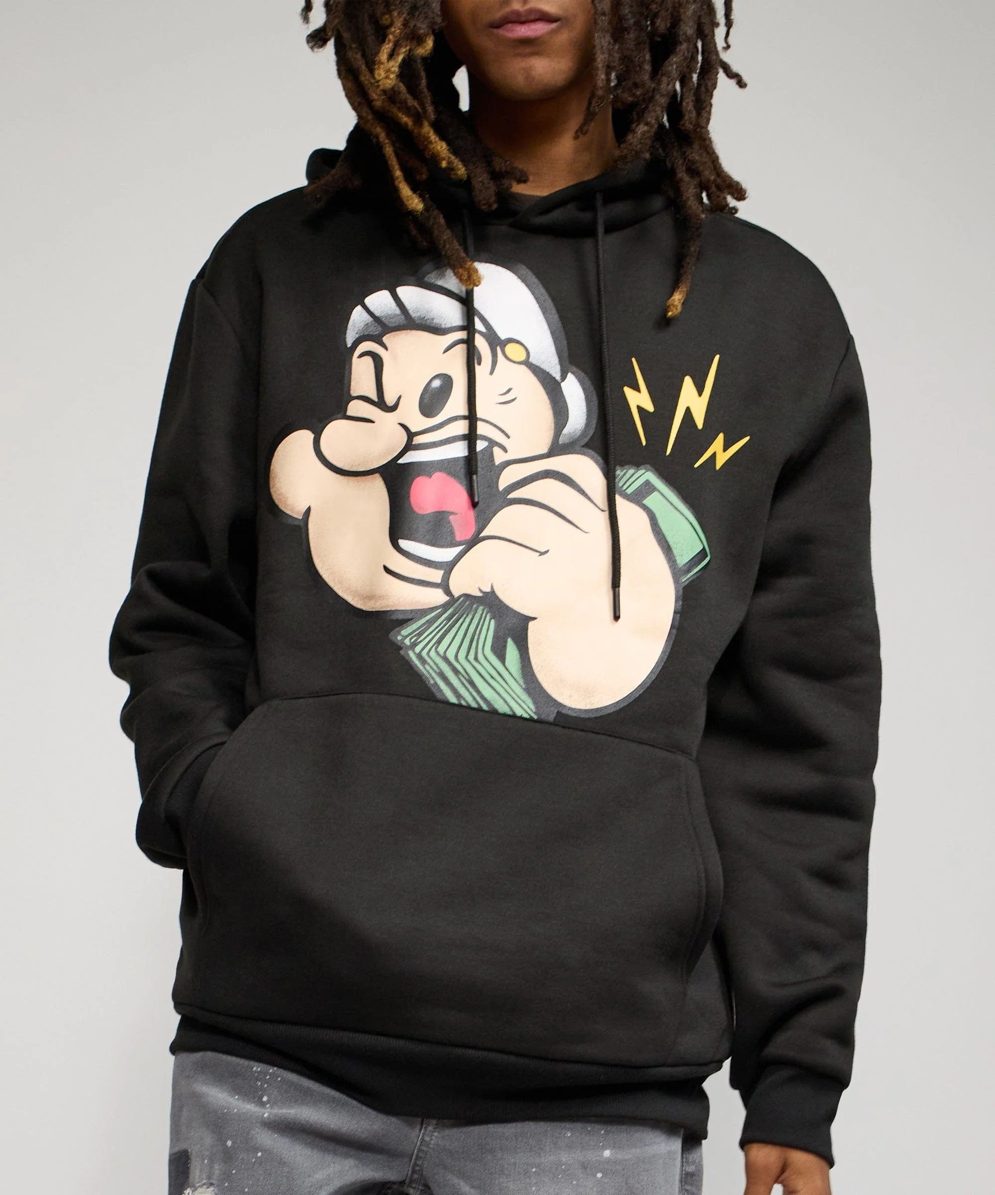 Popeye Front And Back Print Hoodie - Black - Image 2